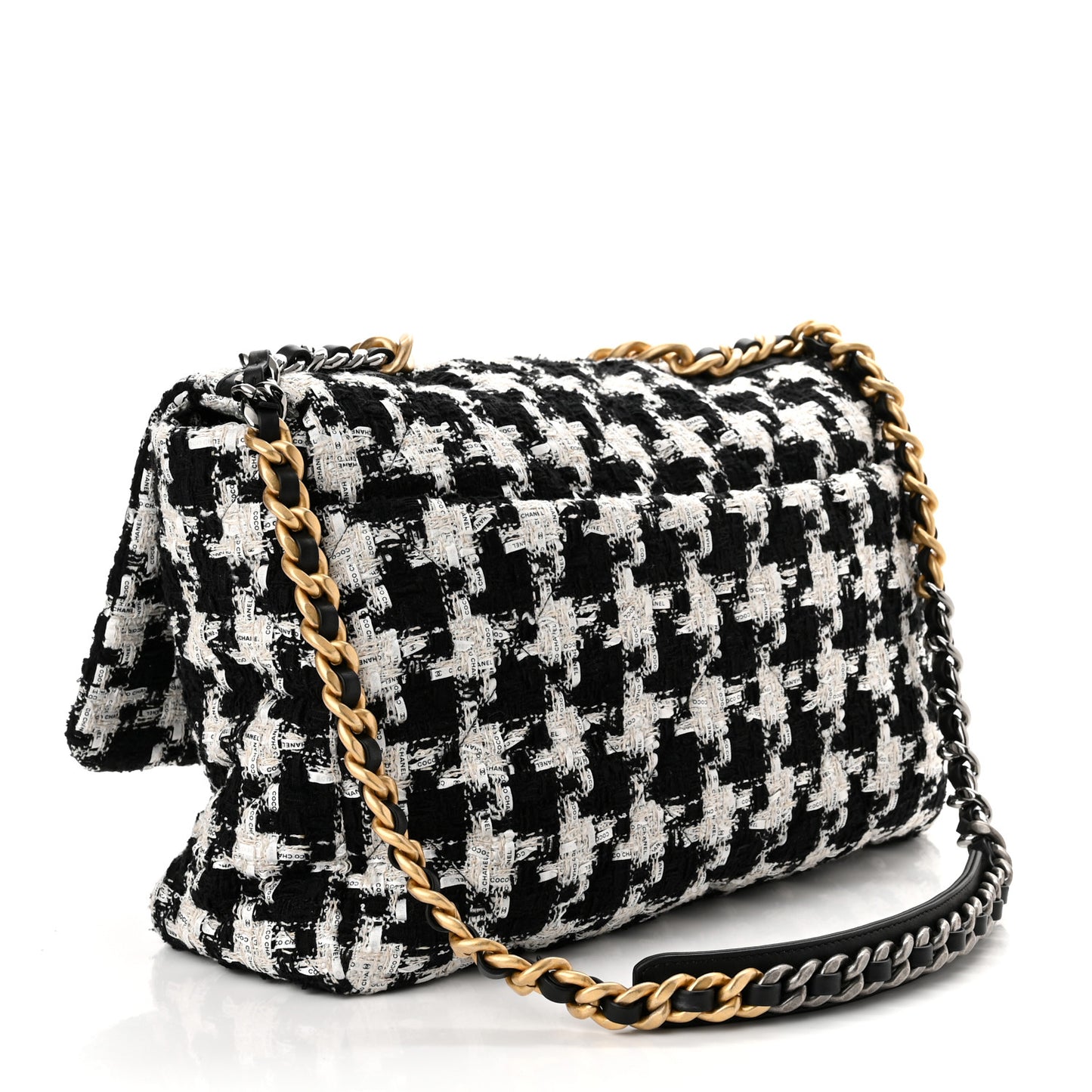 Tweed Quilted Maxi Chanel 19 Flap Black Ecru White