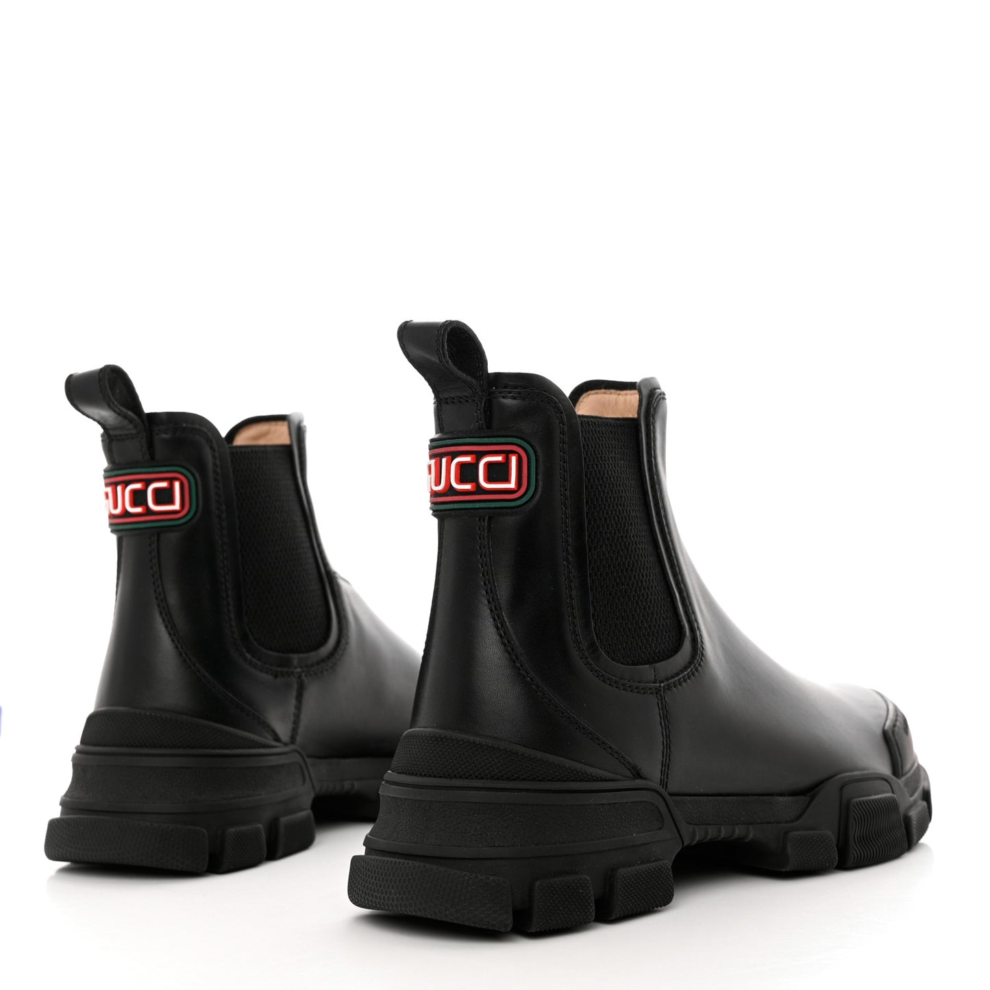 Calfskin Logo Mens Lug Sole Chelsea Ankle Boots 7 Black