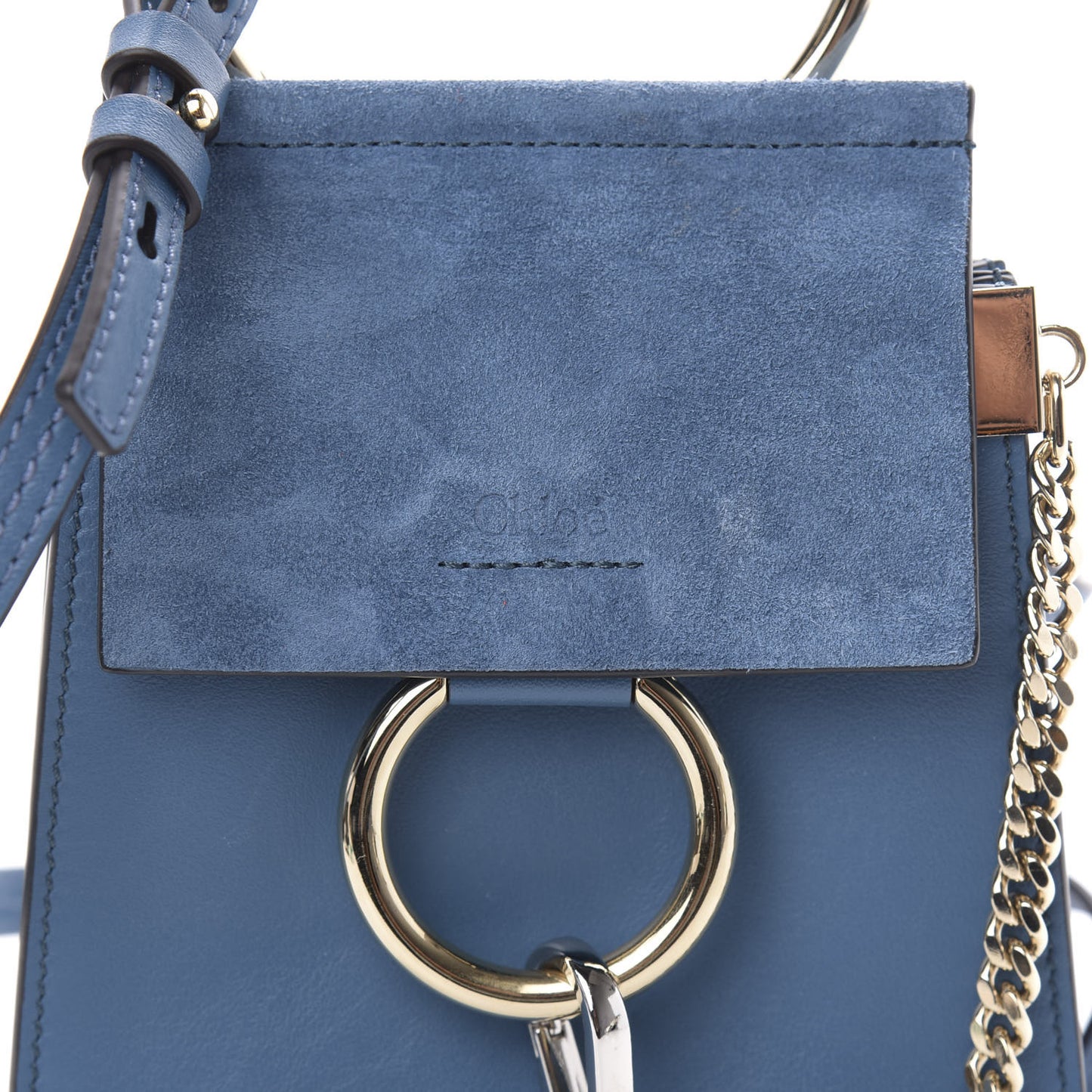 Suede Calfskin Mini Faye Bracelet Bag Vinyl Blue