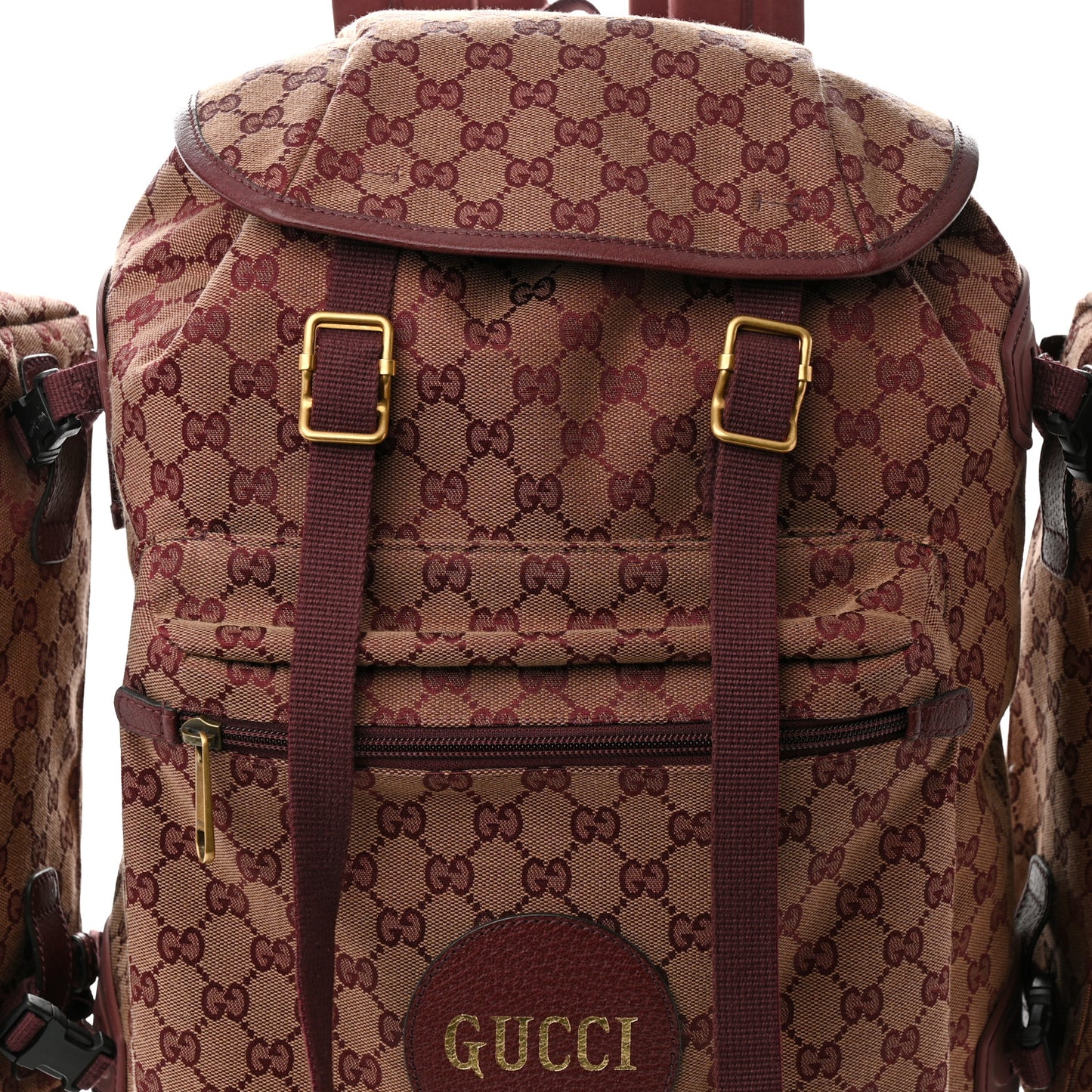 GG Monogram Script Logo Large Double Pocket Backpack Sahara Rubino Bordeaux