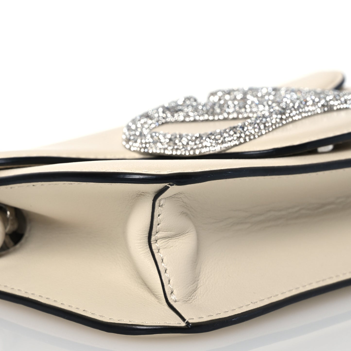 Calfskin Crystal Vlogo Small Loco Shoulder Bag Light Ivory