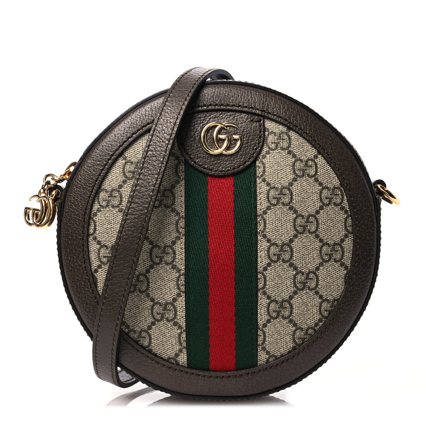 GG Supreme Monogram Web Mini Ophidia Round Shoulder Bag Brown
