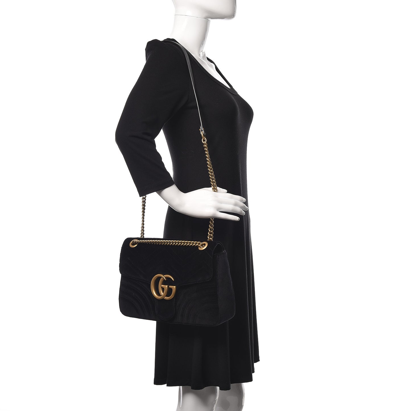 Velvet Matelasse Medium GG Marmont Shoulder Bag Black