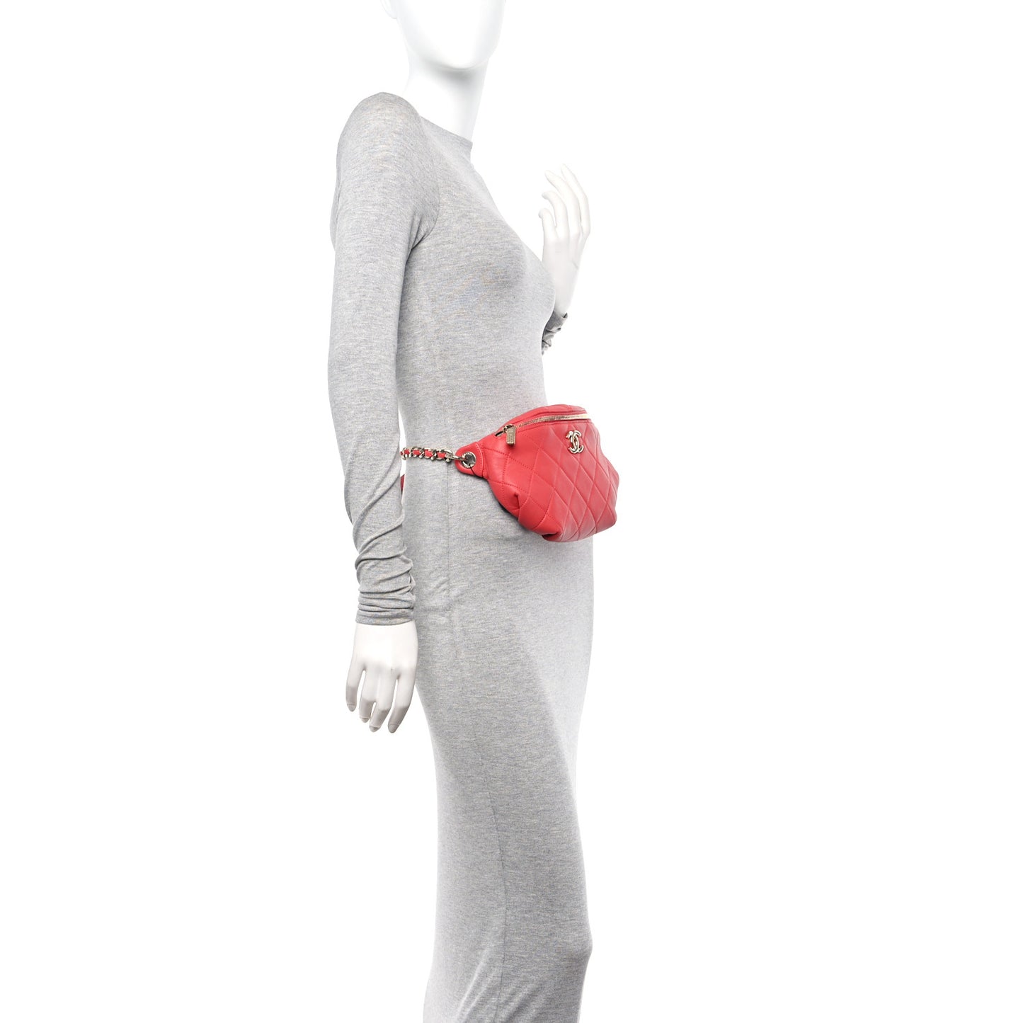 Lambskin Quilted Resin Bi-Color Waist Bag Fanny Pack Red