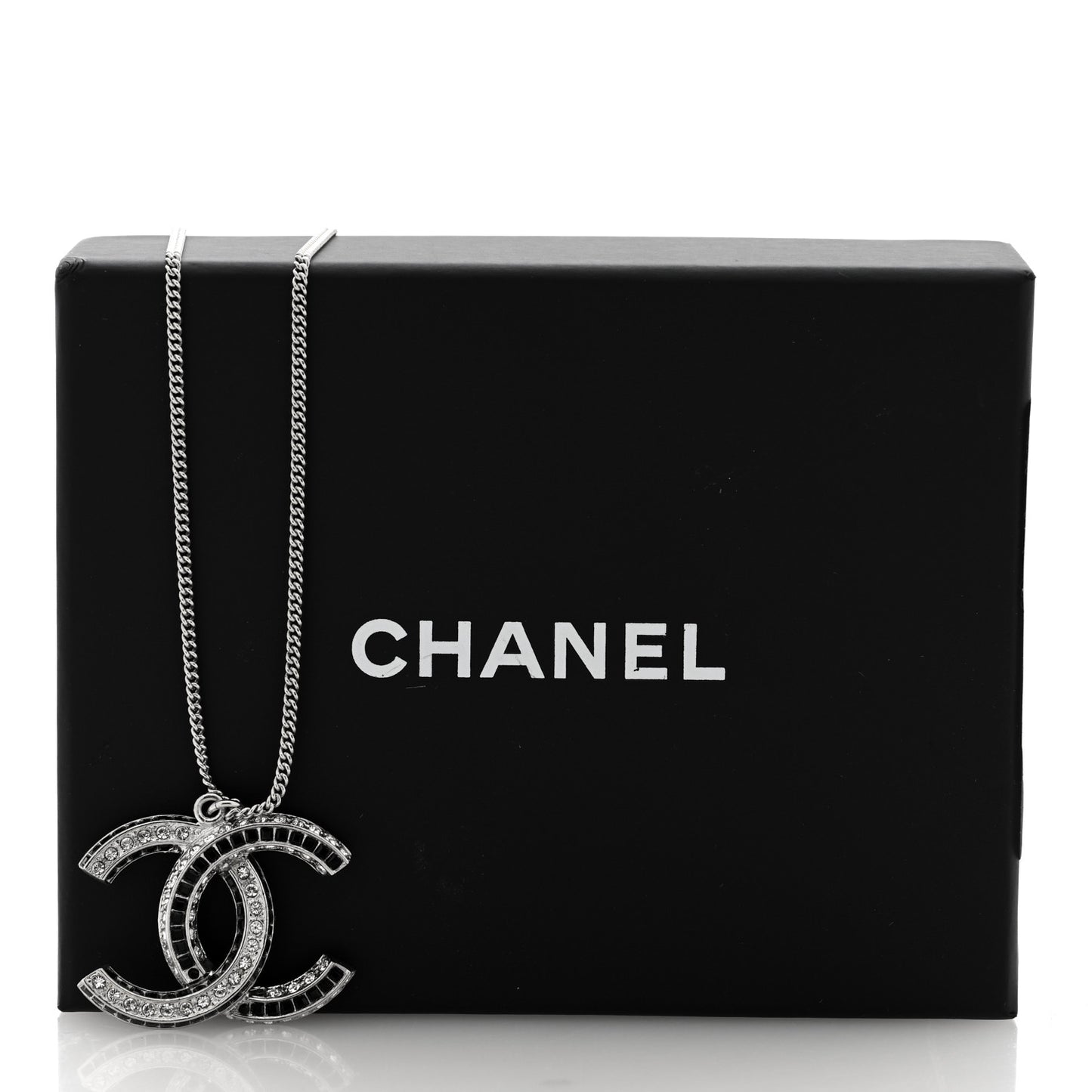 Baguette Crystal Large CC Necklace Silver Black