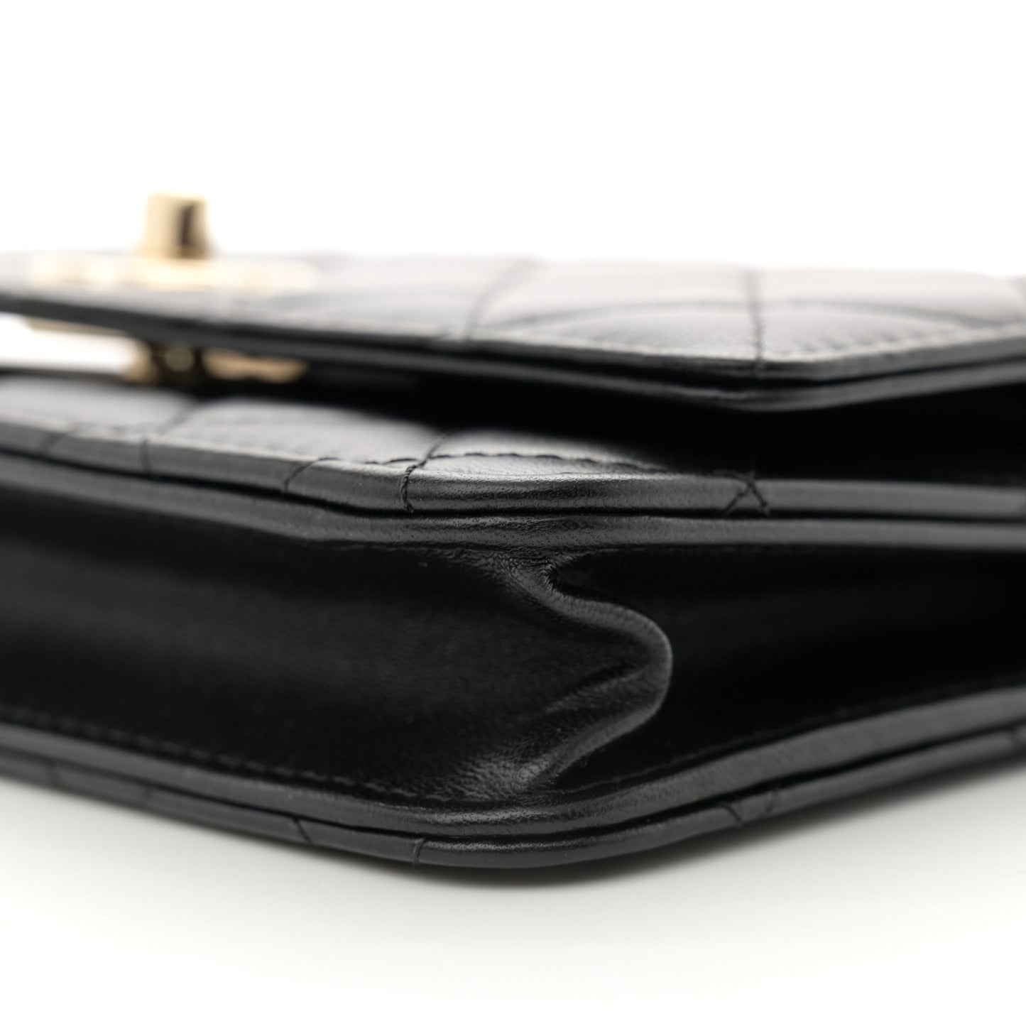 Lambskin Quilted Trendy CC Wallet On Chain WOC Black
