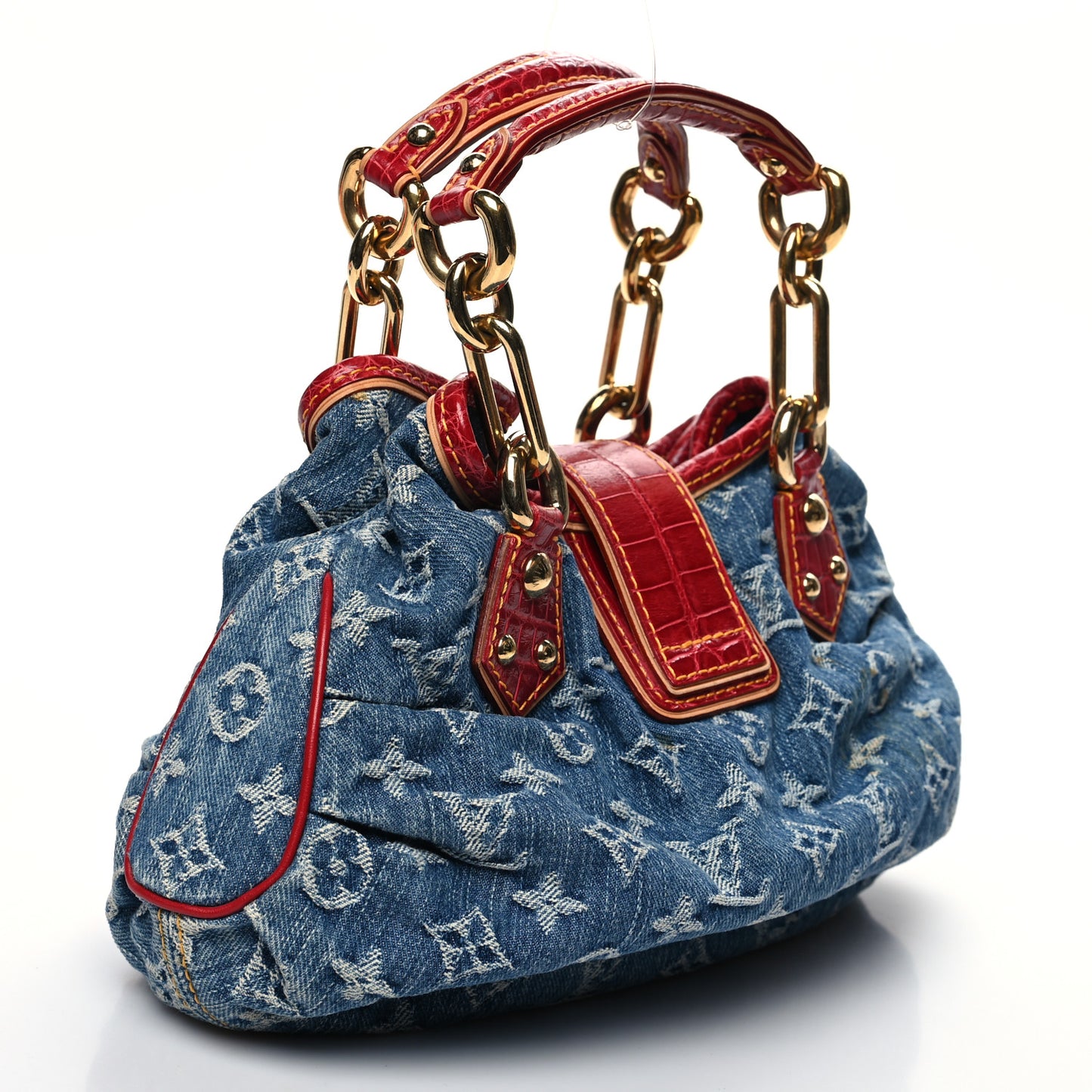 Monogram Denim Alligator Pleaty Blue Red