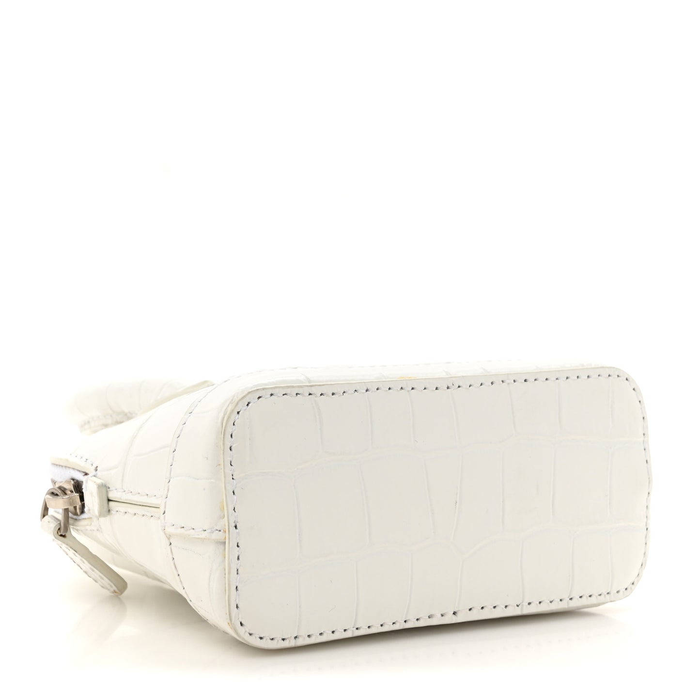 Calfskin Logo Crocodile Embossed Mini Ville Top Handle Bag White Black