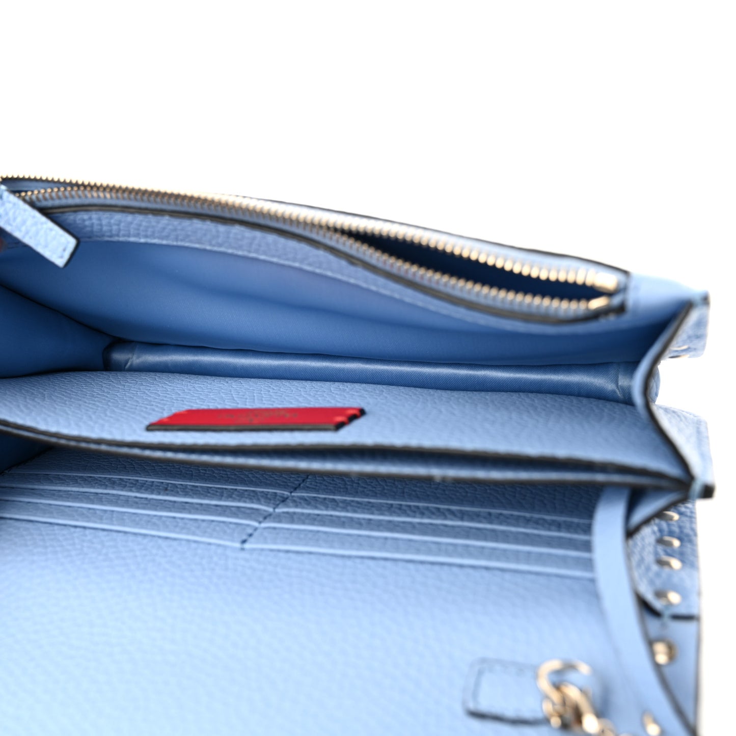 Grainy Calfskin Rockstud Chain Pouch Popeline Blue