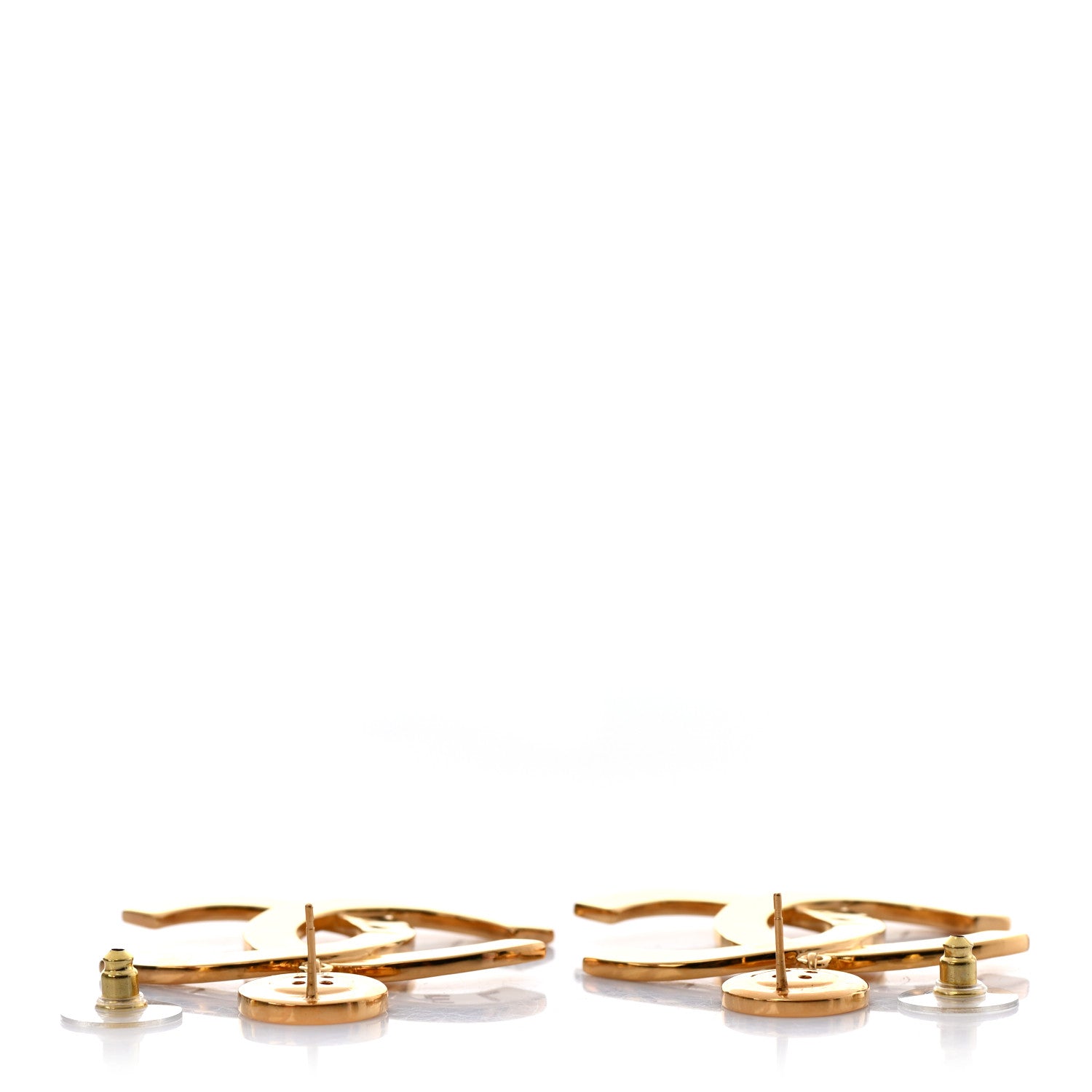 Chanel Metal Large Paris Button Earrings Gold 3 of 4