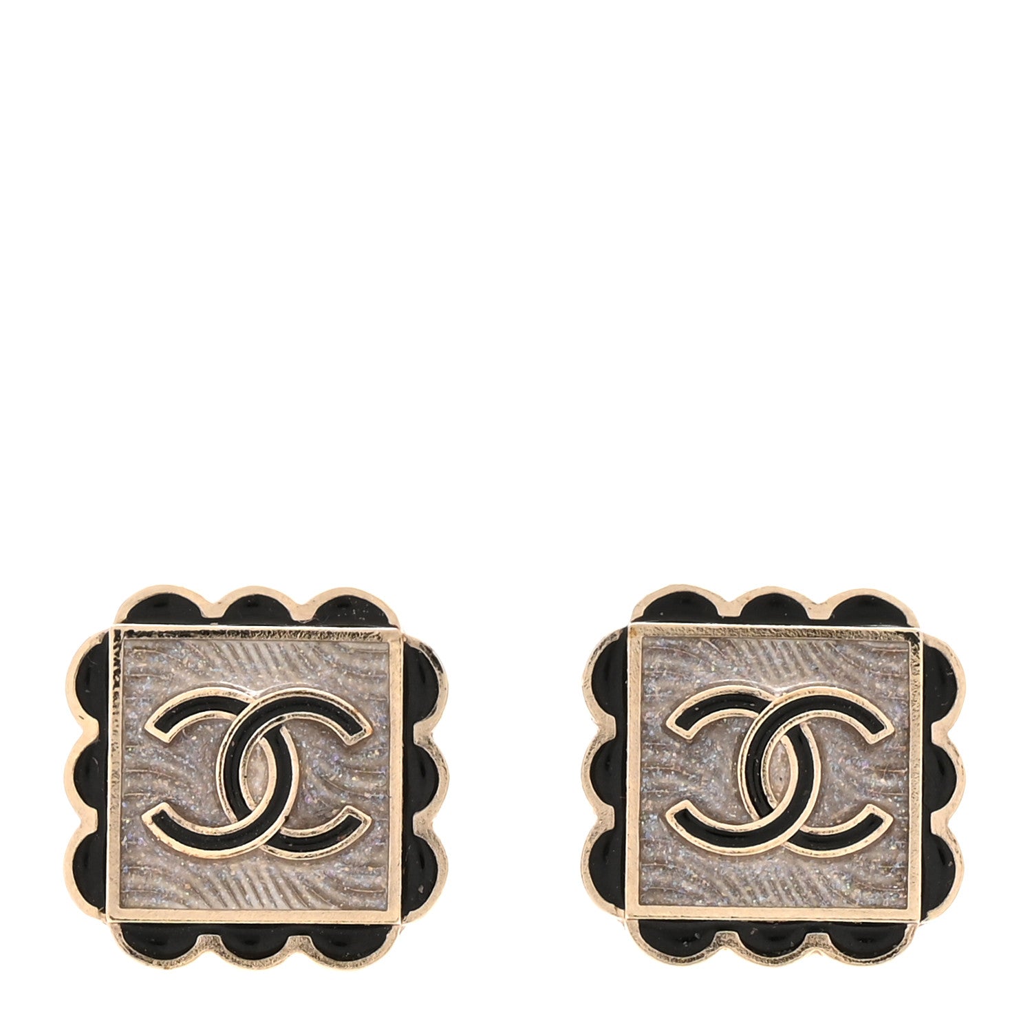 Chanel Resin CC Square Clip On Earrings Gold Black 1785152  display picture 1