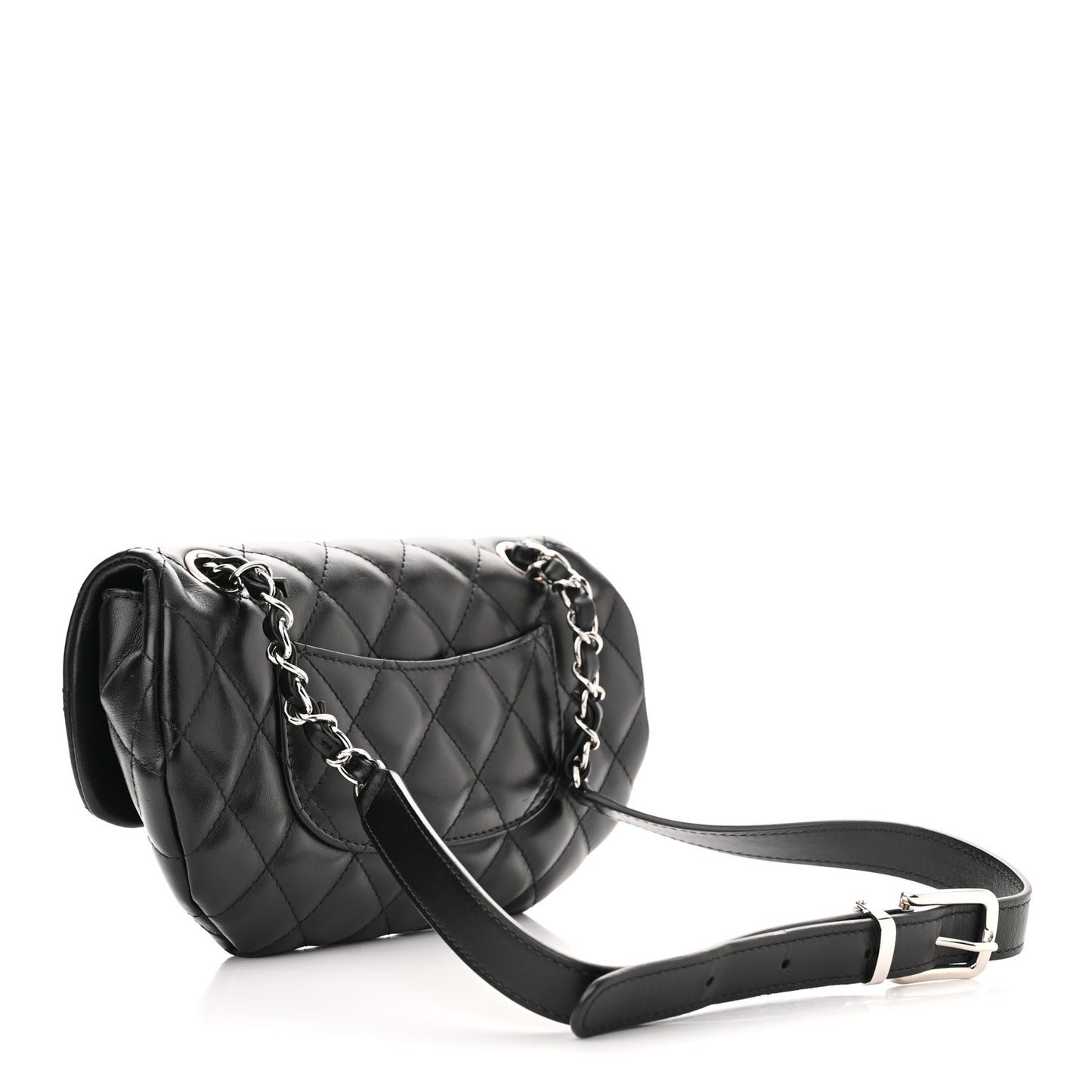 Calfskin Quilted CC Uniform Flap Belt Bag Black