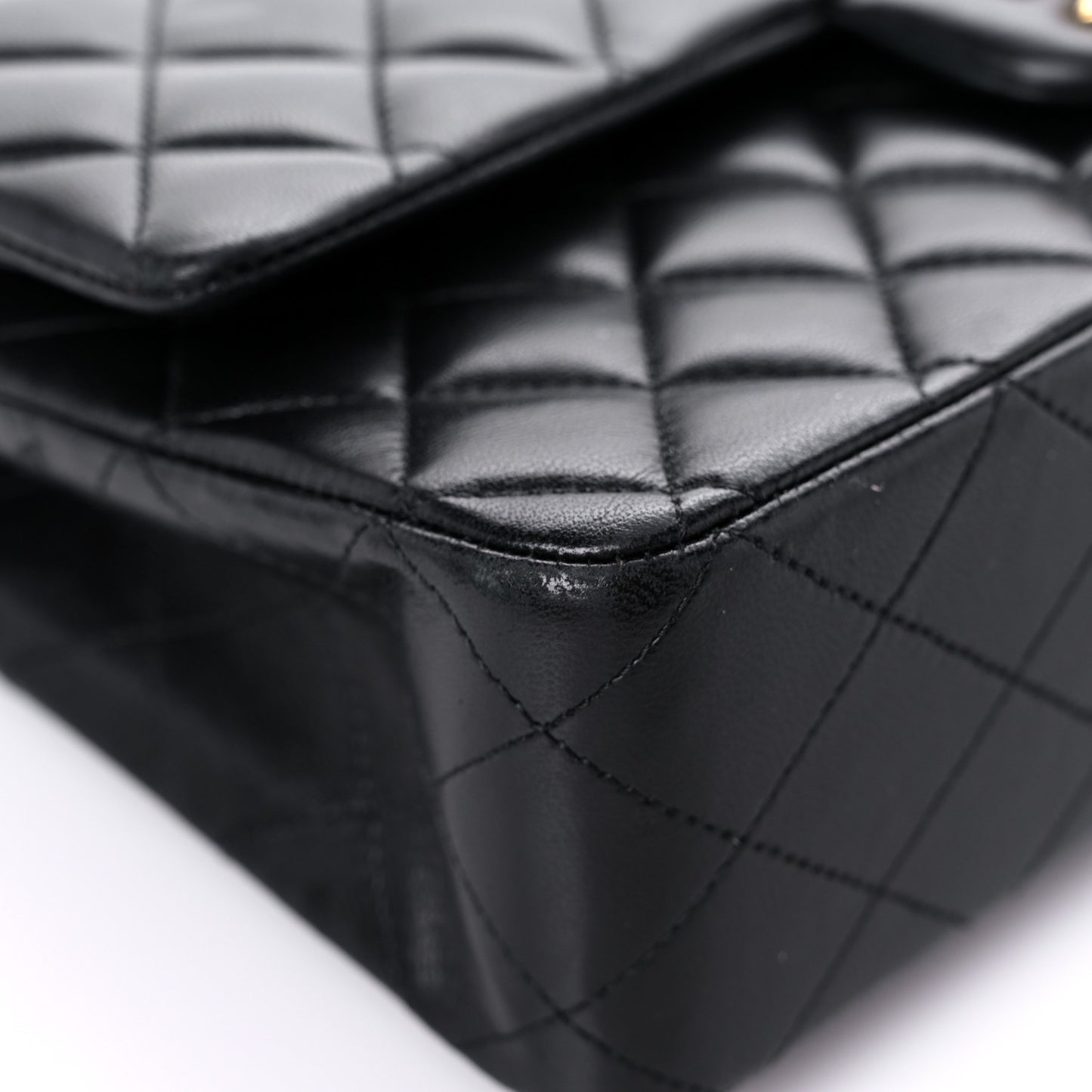Lambskin Quilted Medium Double Flap Black