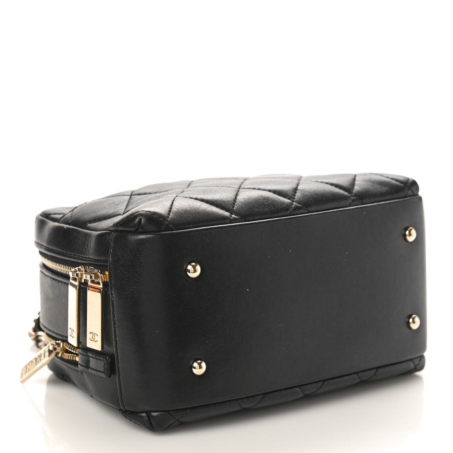 Lambskin Quilted Small Trendy CC Bowling Bag Black