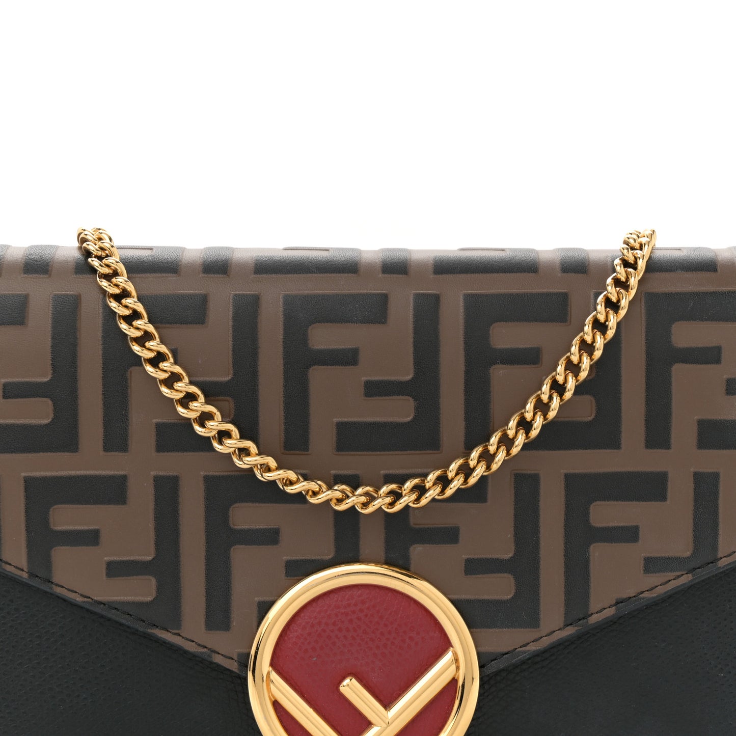 Vitello Cruise F is Fendi Bi-Color FF 1974 Embossed Medium Envelope Wallet On Chain Black Maya