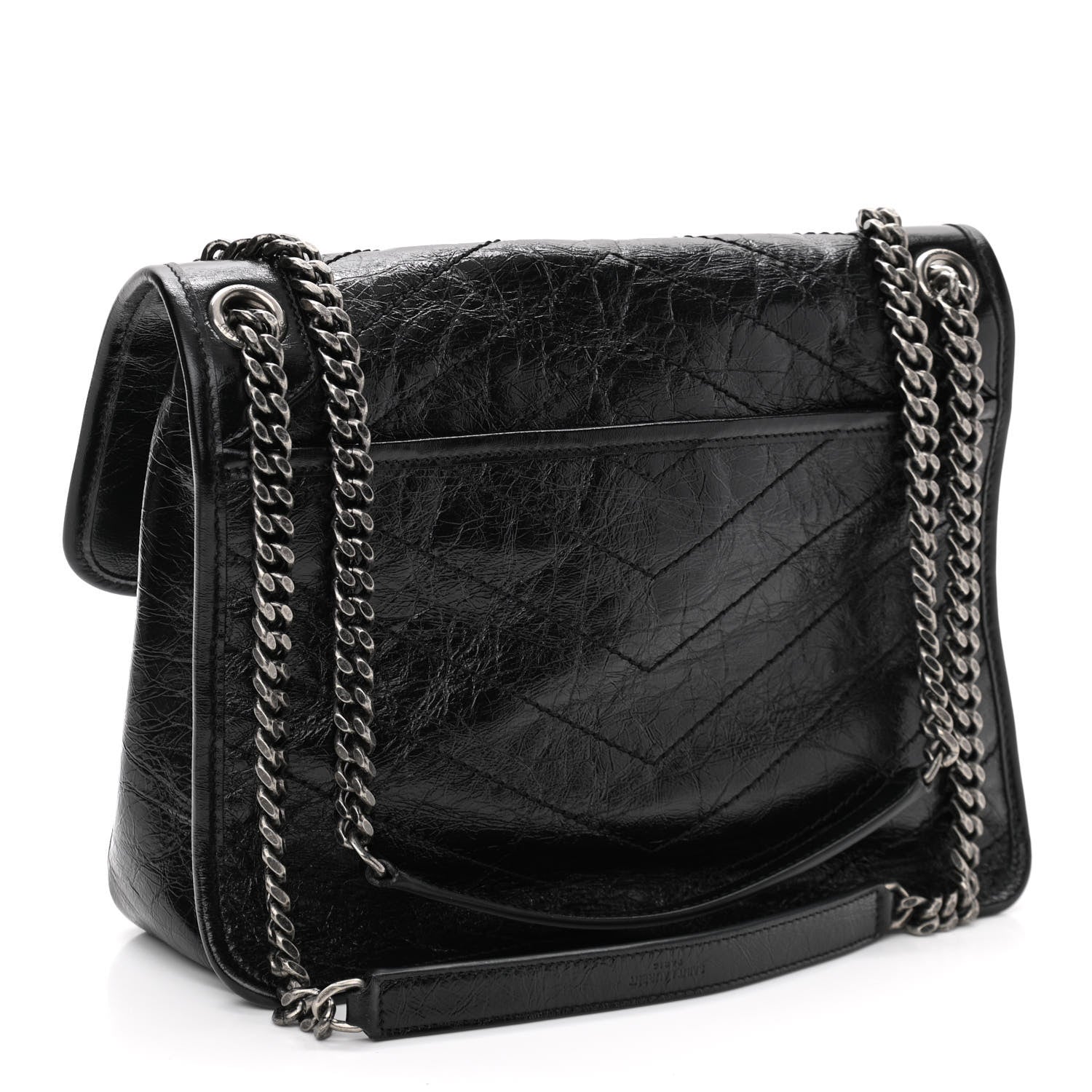 Saint Laurent Crinkled Calfskin Matelasse Monogram Medium Niki Chain Satchel Black 3 of 12