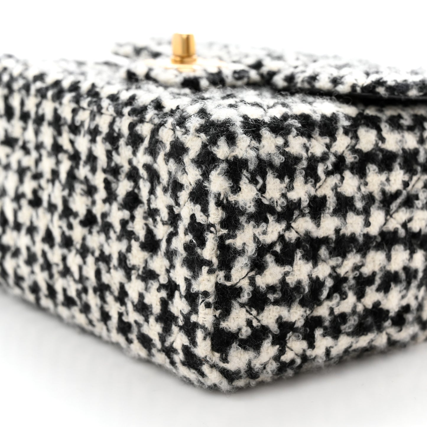 Tweed Houndstooth Quilted Mini Square Flap White Black