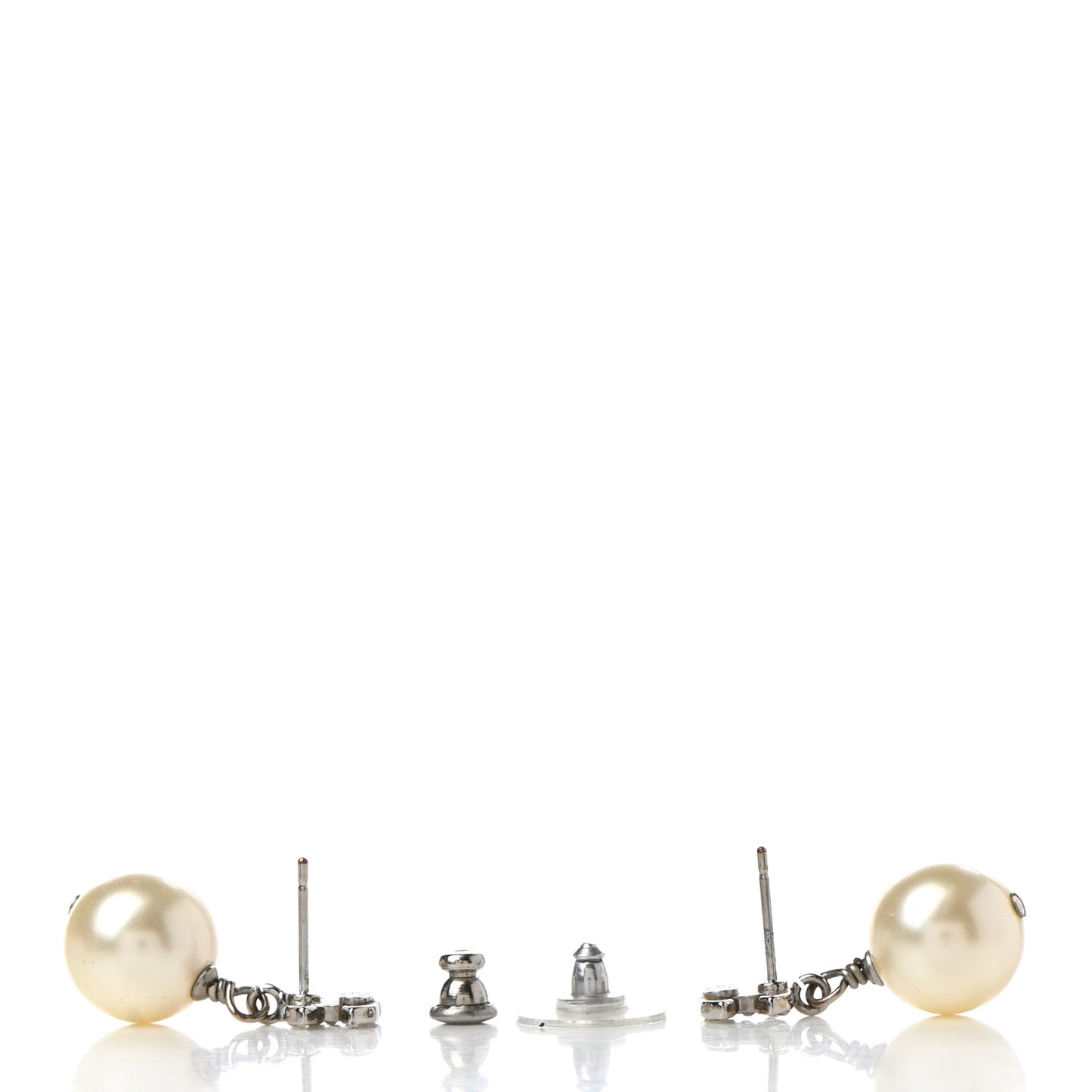 Crystal Pearl CC Drop Earrings Silver Pearly White