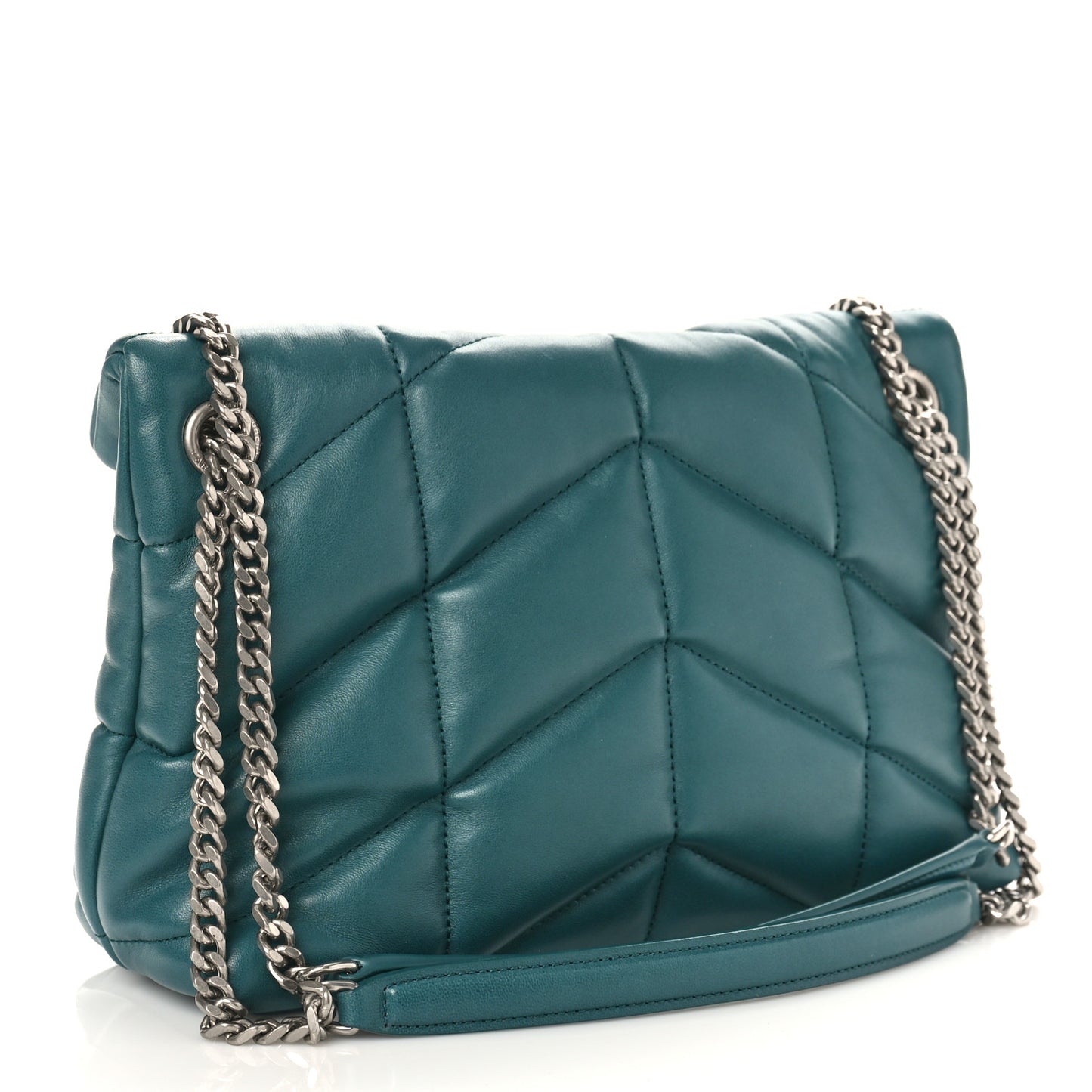 Lambskin Quilted Small Loulou Puffer Monogram Chain Satchel Vert Canard
