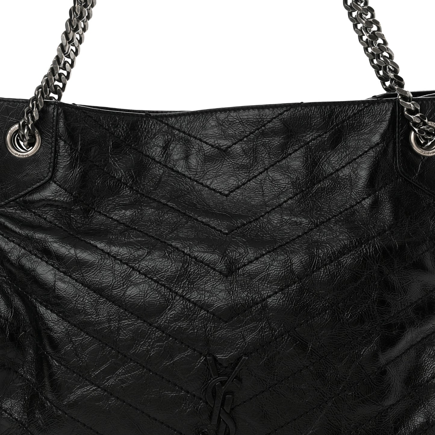 Crinkled Calfskin Matelasse Monogram Medium Niki Shopper Tote Black