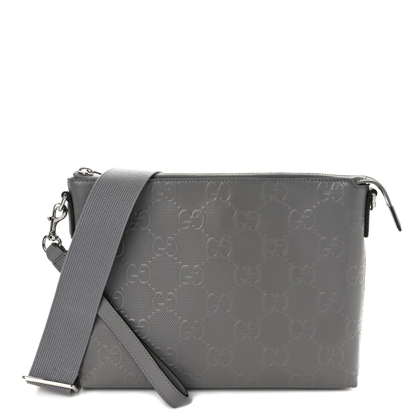 Calfskin GG Tennis Embossed Medium Wristlet Messenger Bag Gray