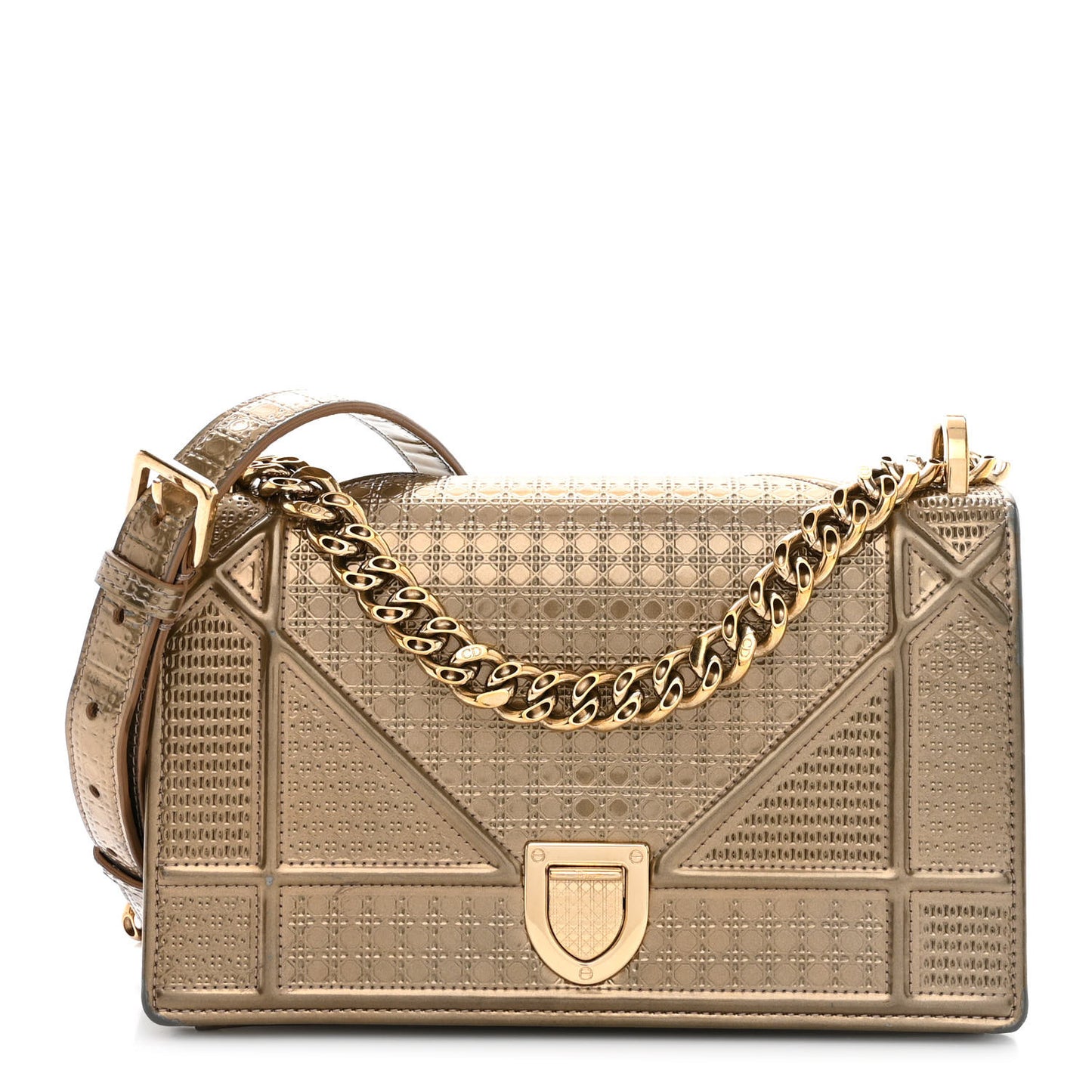 Metallic Patent Micro-Cannage Medium Diorama Flap Bag Gold