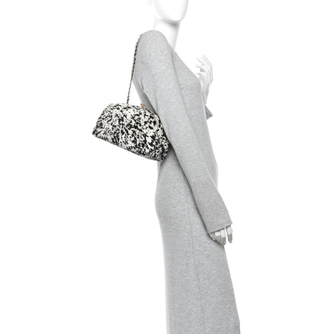 Pony Hair Printed Clutch With Chain Black White