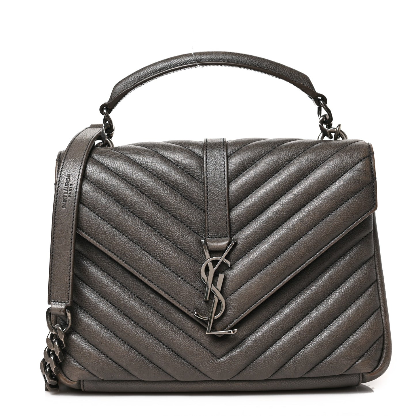 Sheepskin Matelasse Chevron Monogram Medium College Bag Asphalt