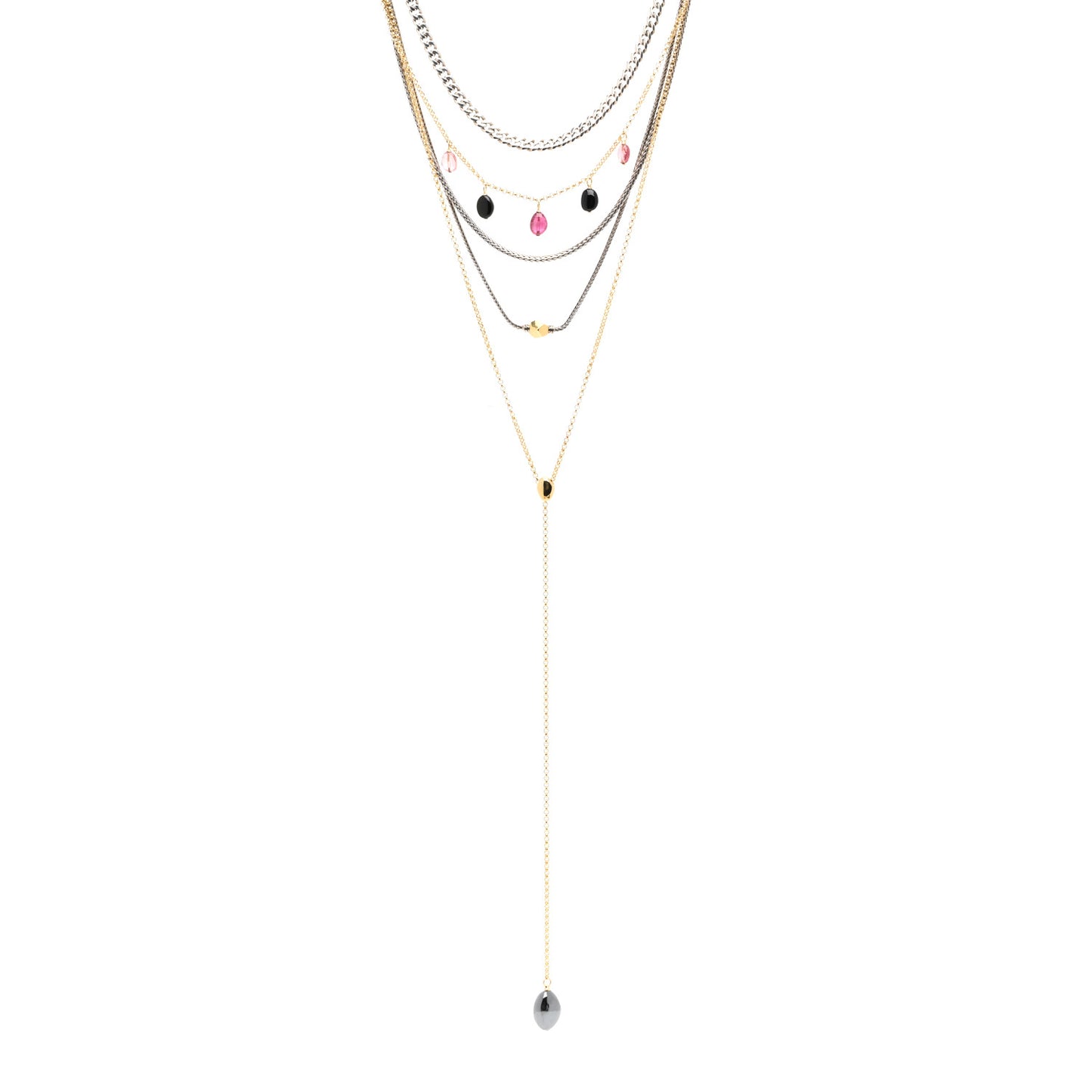 Sterling Silver 18K Yellow Gold Multi Gemstone Adwoa Aboah Multi Row Necklace