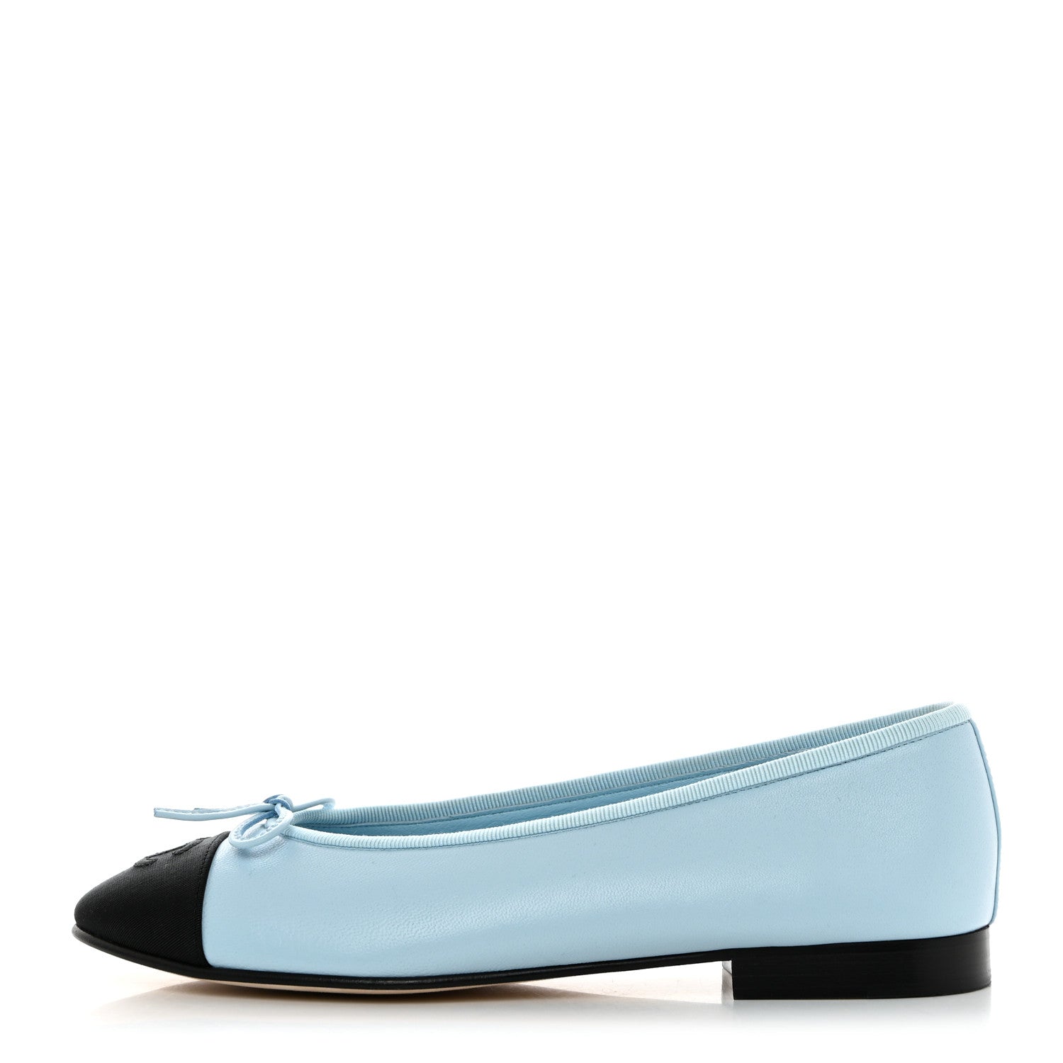 Chanel Lambskin Grosgrain Cap Toe CC Ballerina Flats 37.5 Light Blue Black 1 of 10