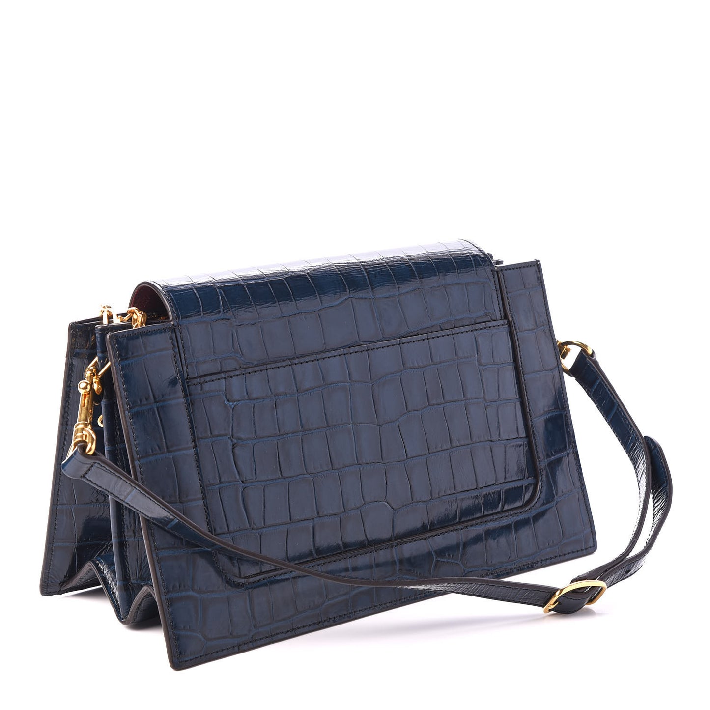 Calfskin Crocodile Embossed Pembroke Shoulder Bag Navy