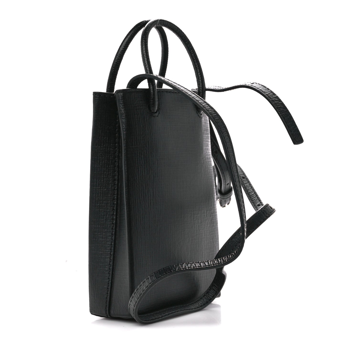 Squared Calfskin Logo Shopping Phone Holder Bag Black