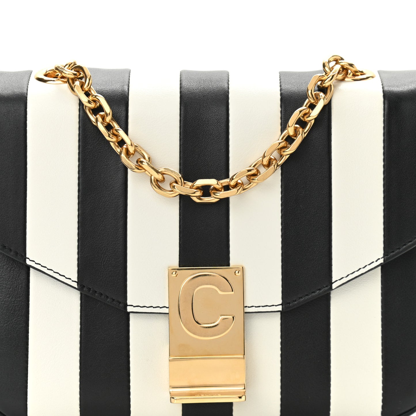 Shiny Calfskin Stripes Small C Bag Black