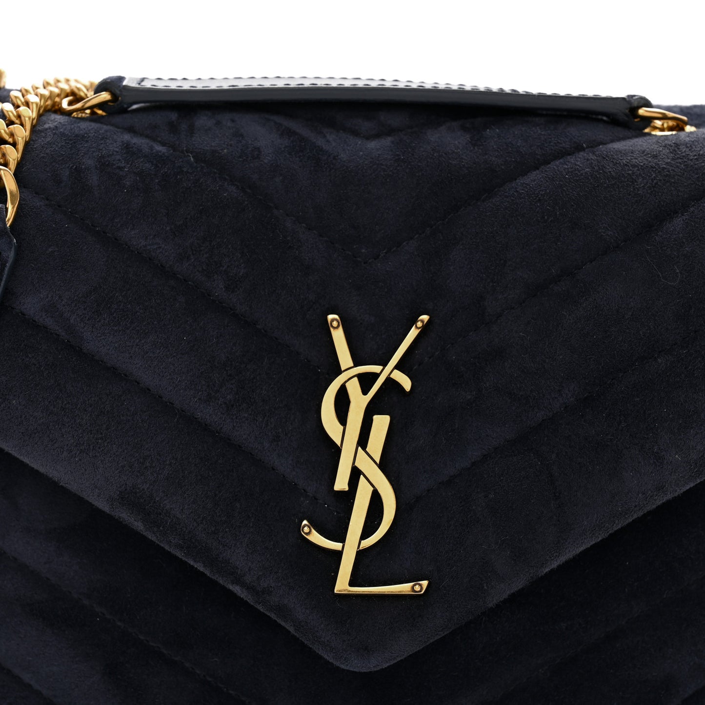 Suede Calfskin Y Quilted Monogram Small Loulou Chain Satchel Deep Marine