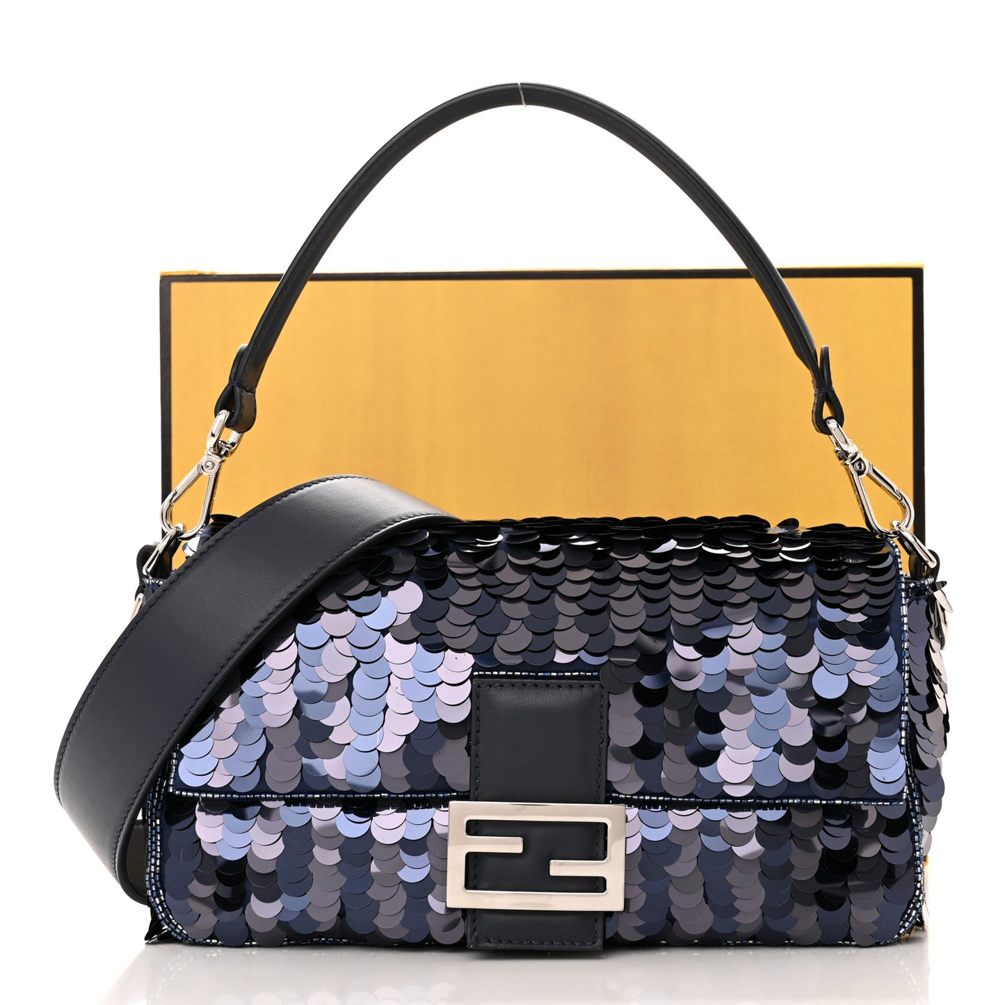 Sequin Paillettes Vitello Grace Striped Baguette Dark Blue Lunai