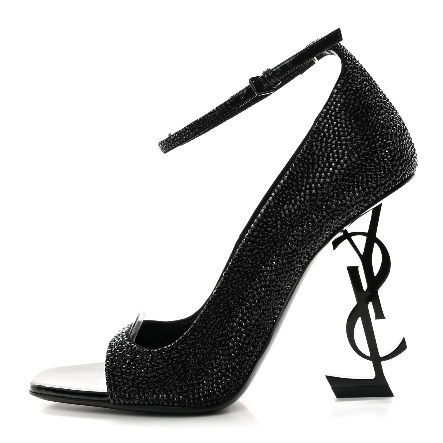 Crystal Embellished Opyum Ankle Strap Sandals 38.5 Black