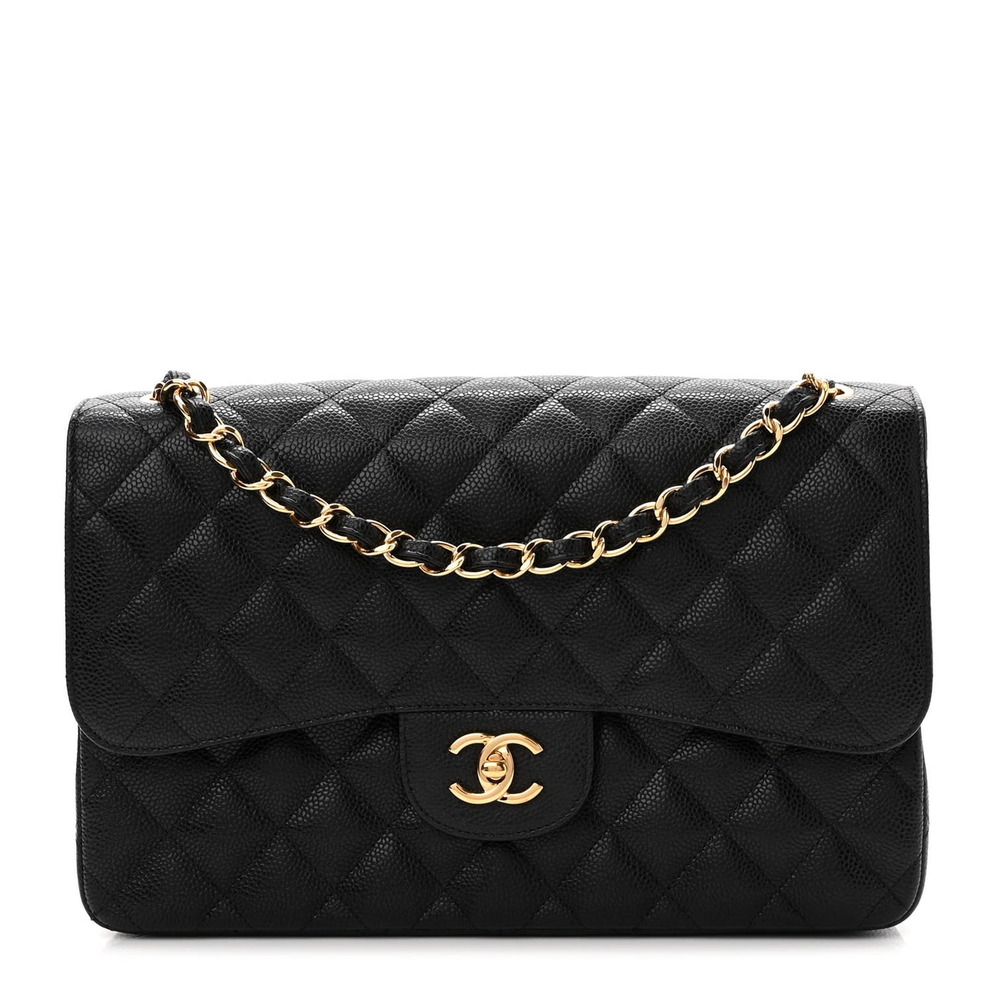 Caviar Quilted Jumbo Double Flap Black