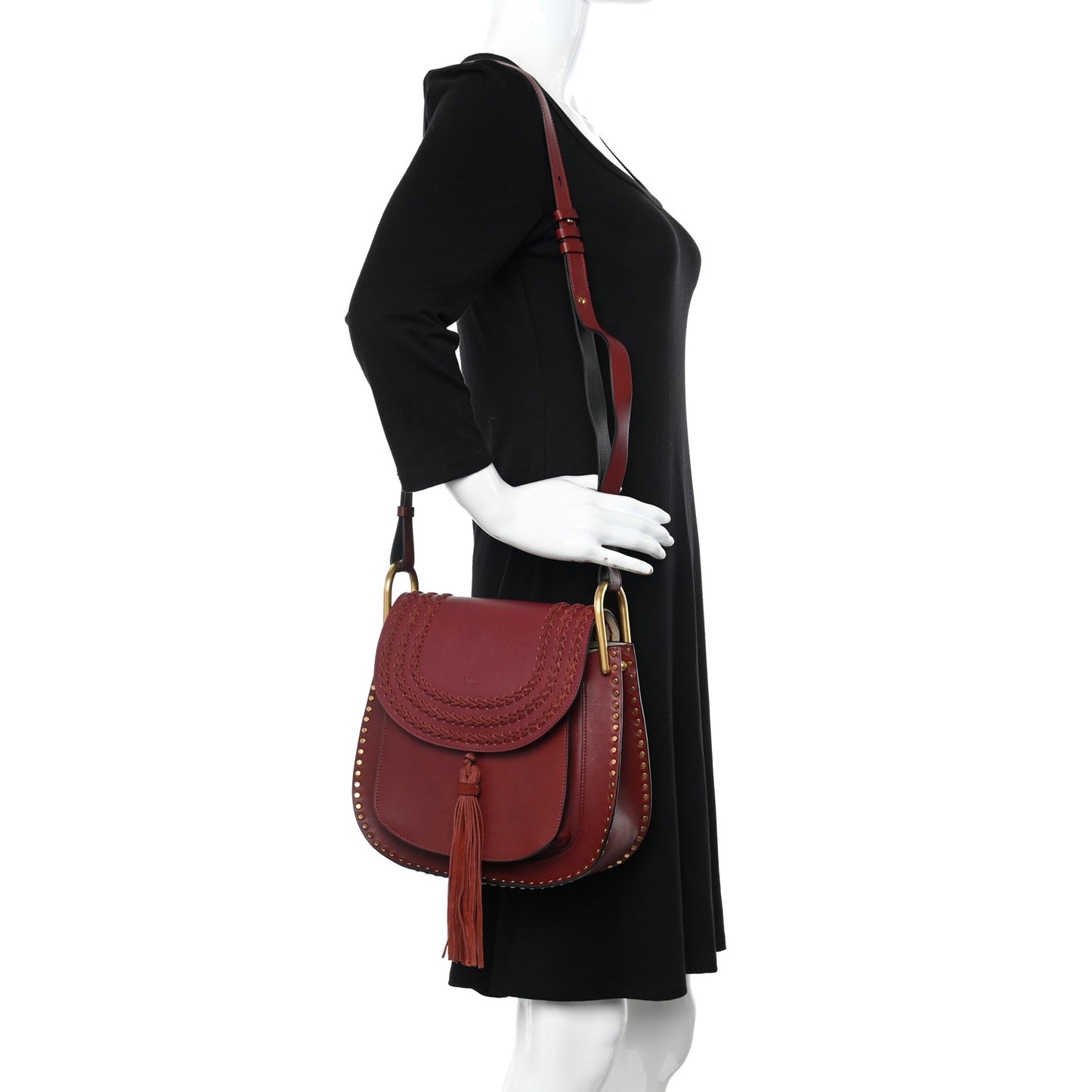 Calfskin Braided Small Hudson Shoulder Bag Sienna Red
