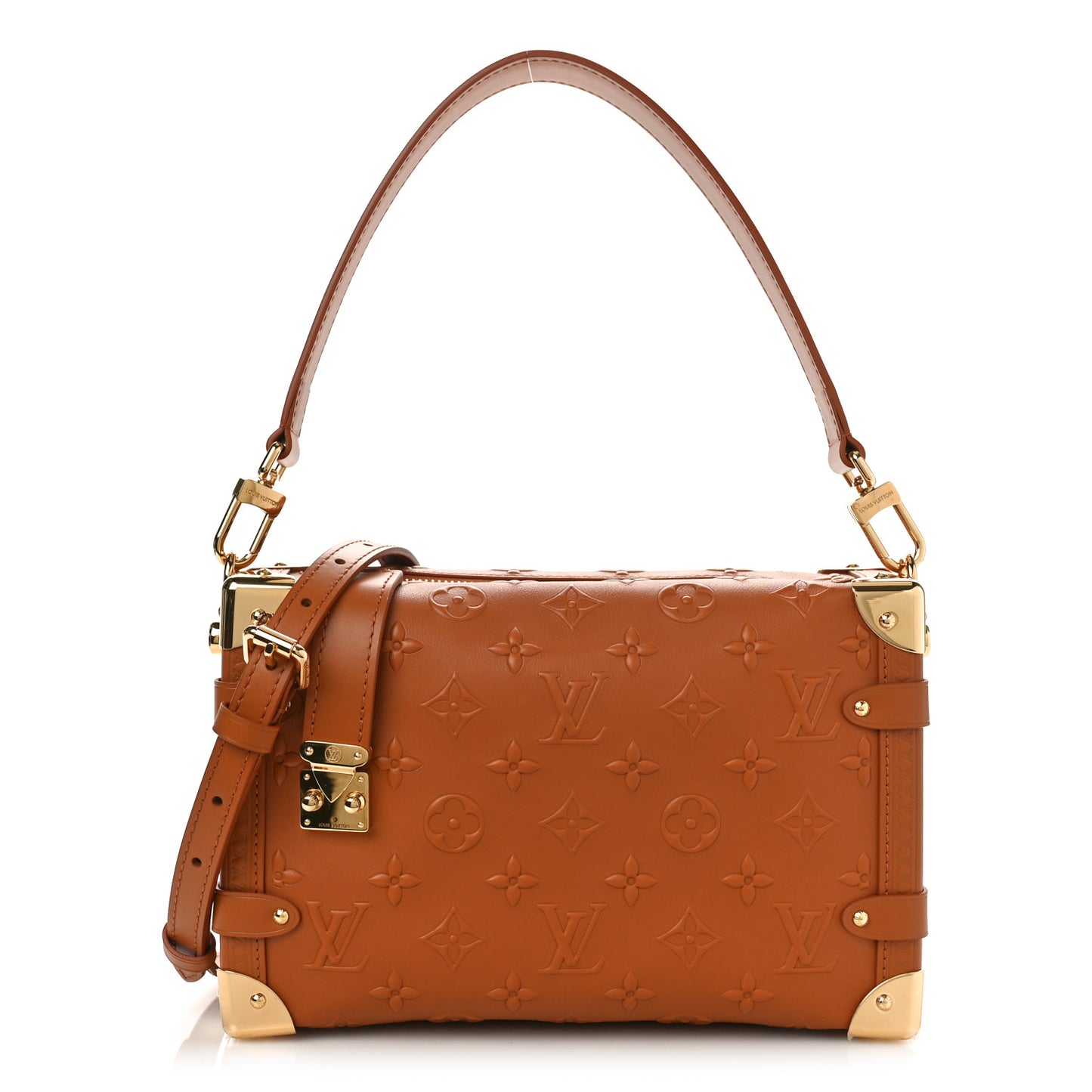 Calfskin Debossed Monogram Side Trunk Tan