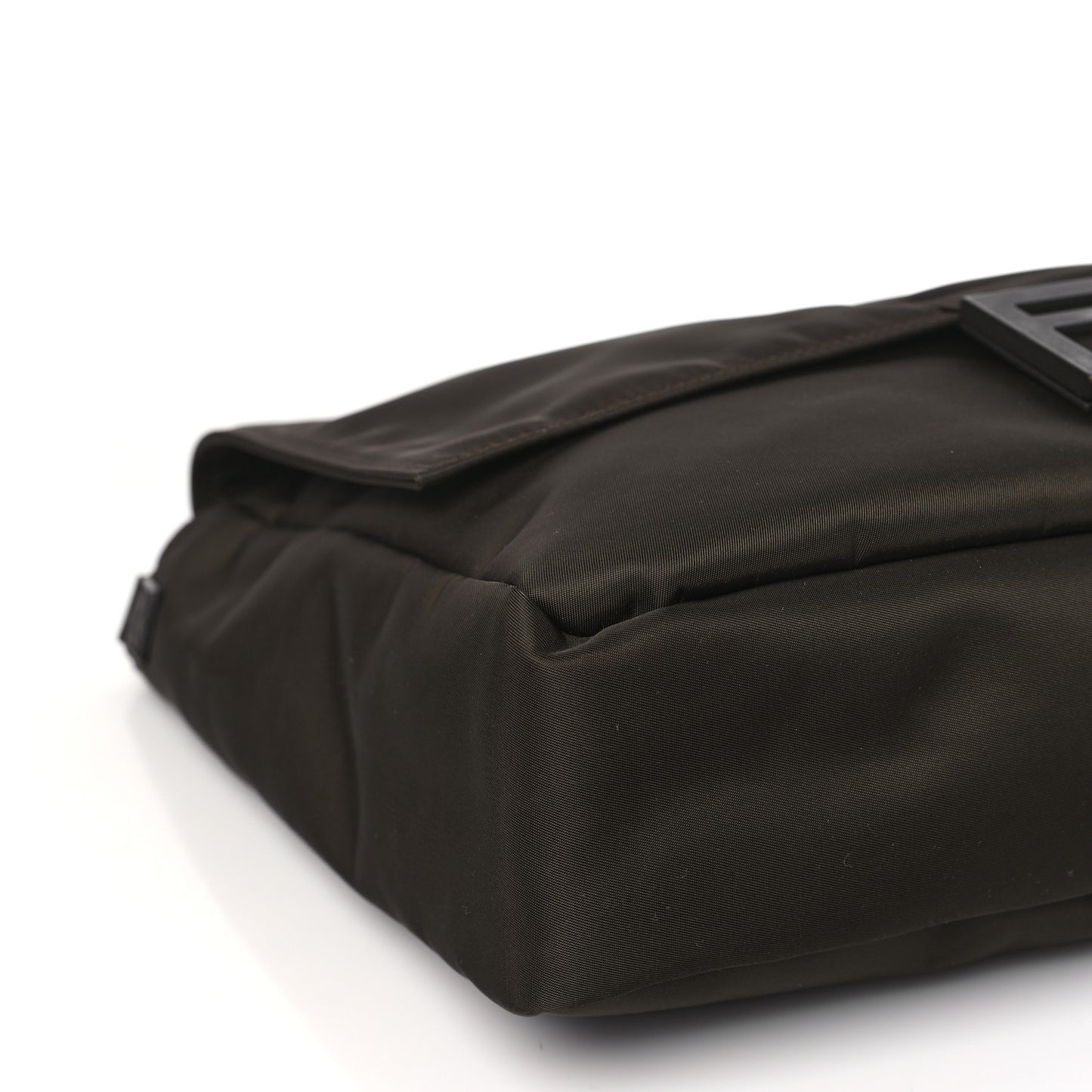 Econyl Nylon Cuoio Romano Monochrome Large Baguette Messenger Bag Ebano