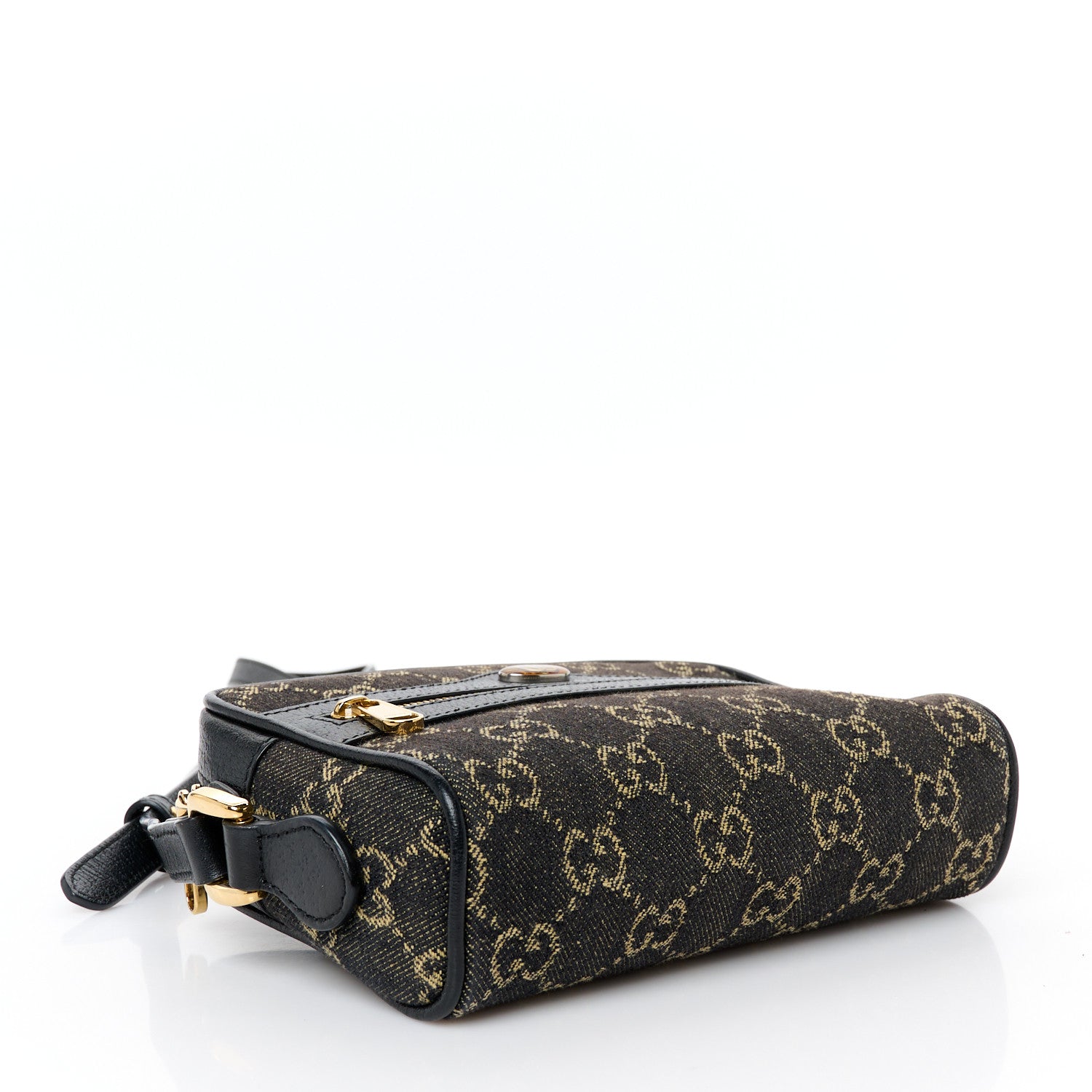 Gucci Jacquard Black Denim GG Monogram Textured Dollar Calfskin Mini Ophidia Shoulder Bag Black Ivory 4 of 10