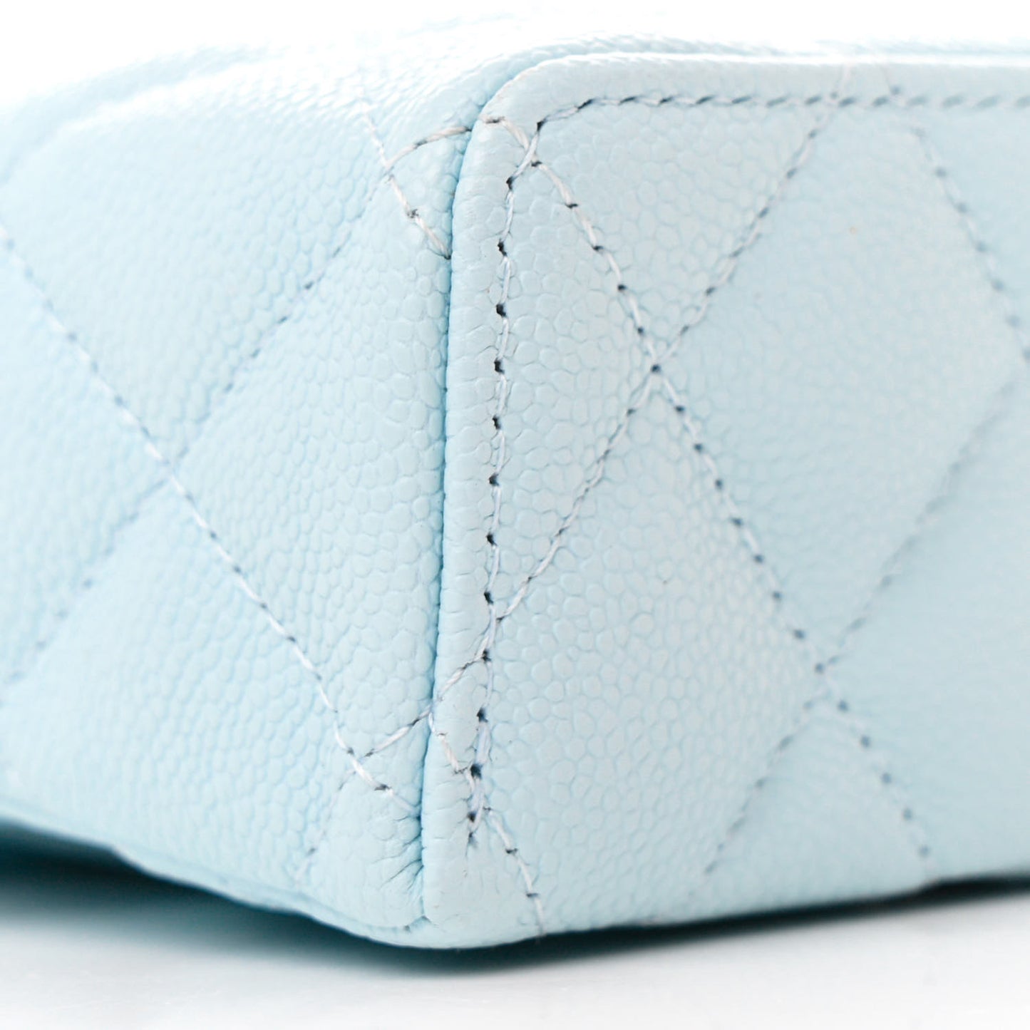 Caviar Quilted Top Handle Slim Vanity With Chain Light Blue