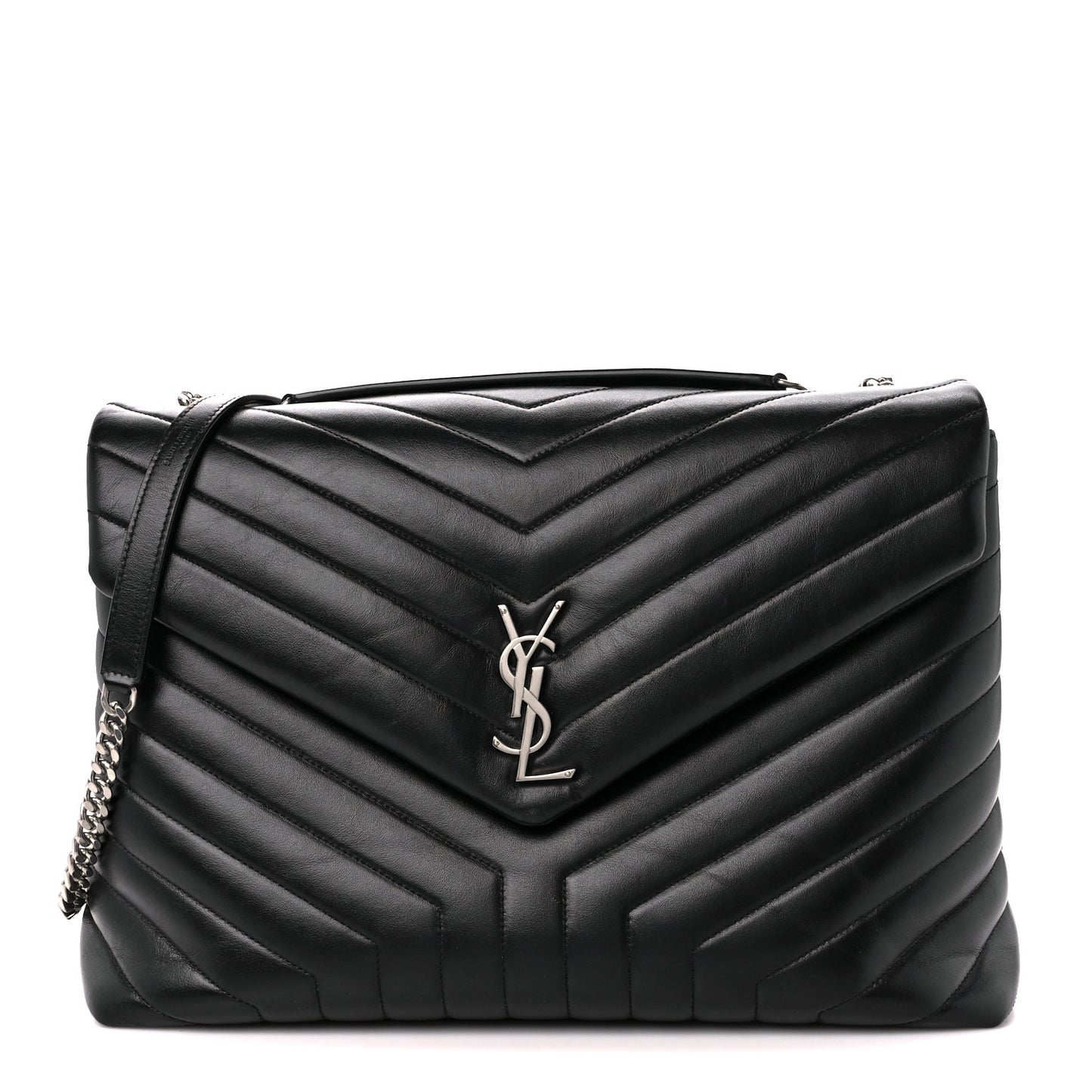 Calfskin Y Quilted Monogram Large Loulou Chain Satchel Black