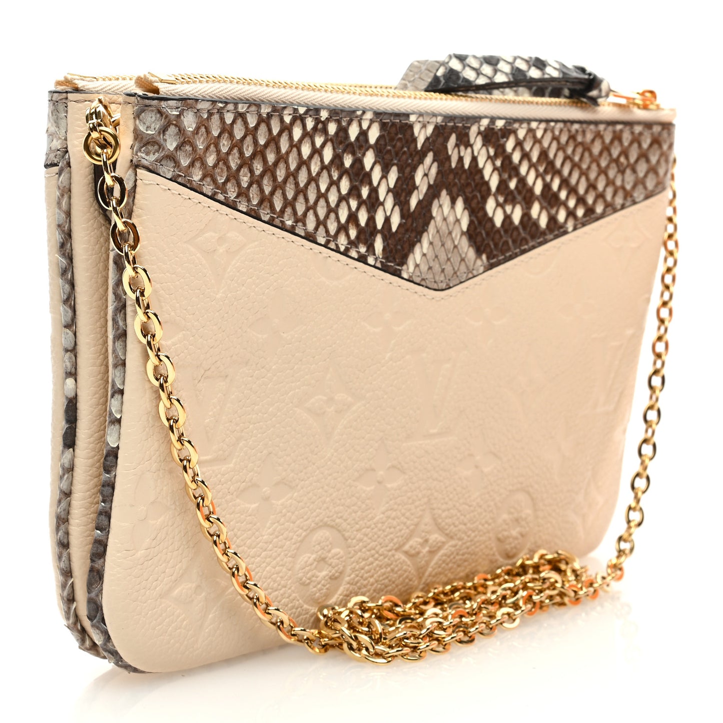 LOUIS VUITTON Empreinte Snakeskin Double Zip Pochette Creme