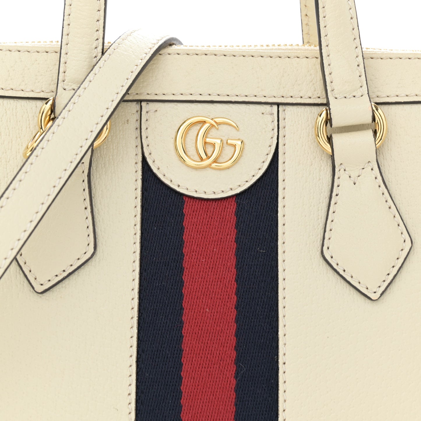Textured Calfskin Web Small Ophidia Tote Bag Mystic White