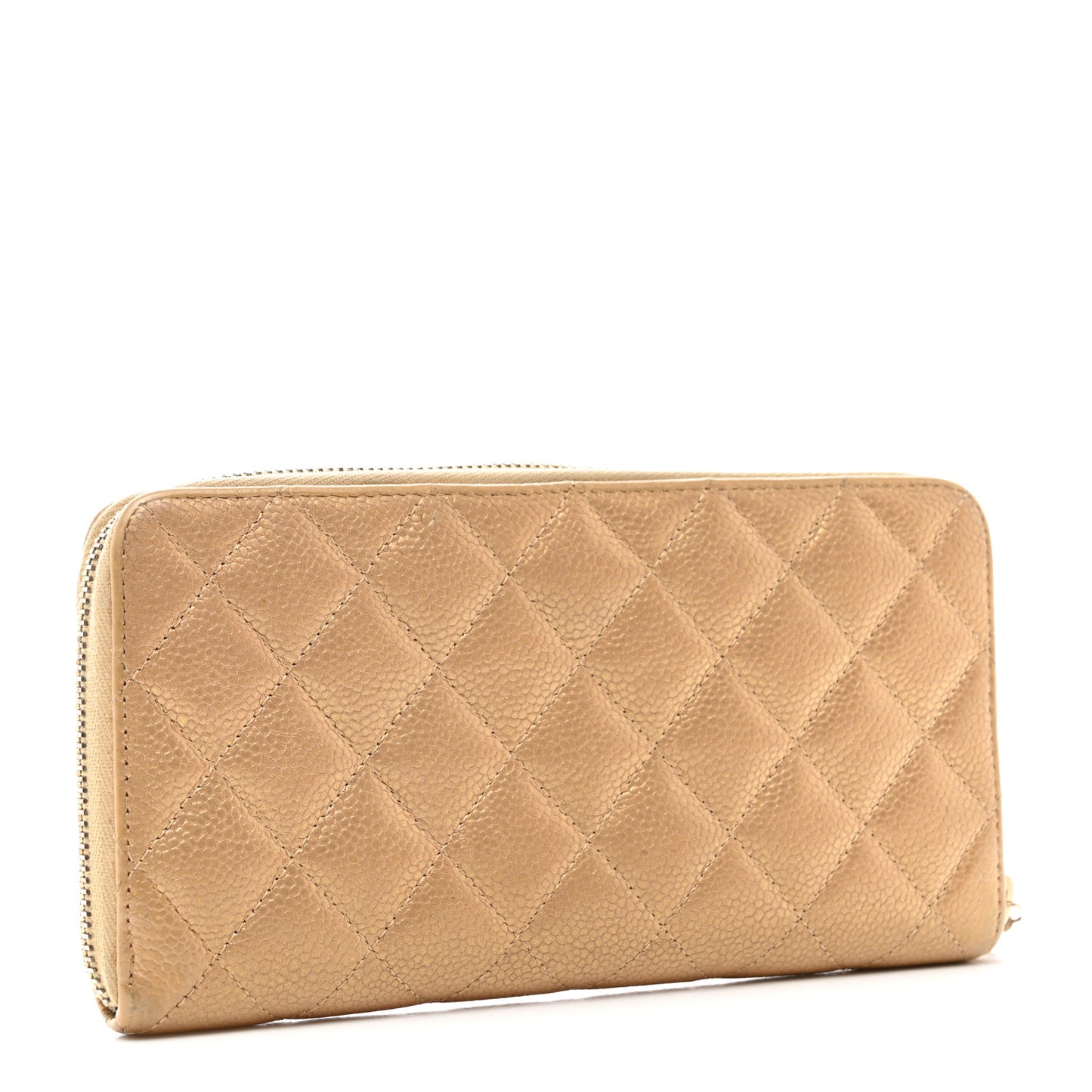 Iridescent Caviar Quilted Large Gusset Zip Around Wallet Beige Clair