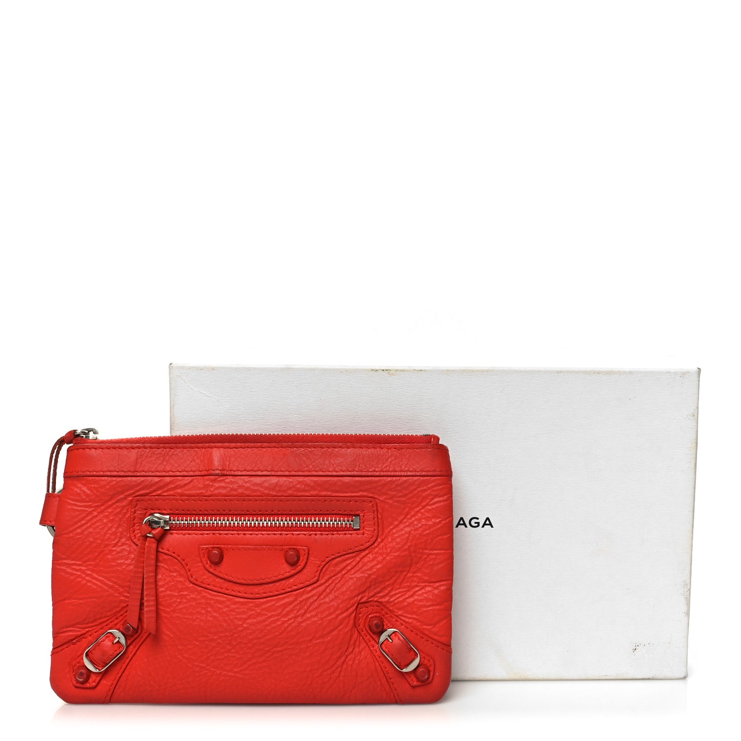 Matte Goatskin Rubber Covered Classic Hardware Small Pouch Rouge Coquelicot