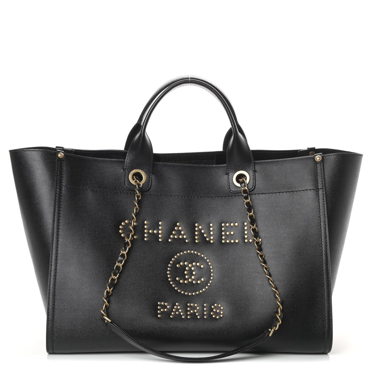 Caviar Medium Studded Deauville Tote Black