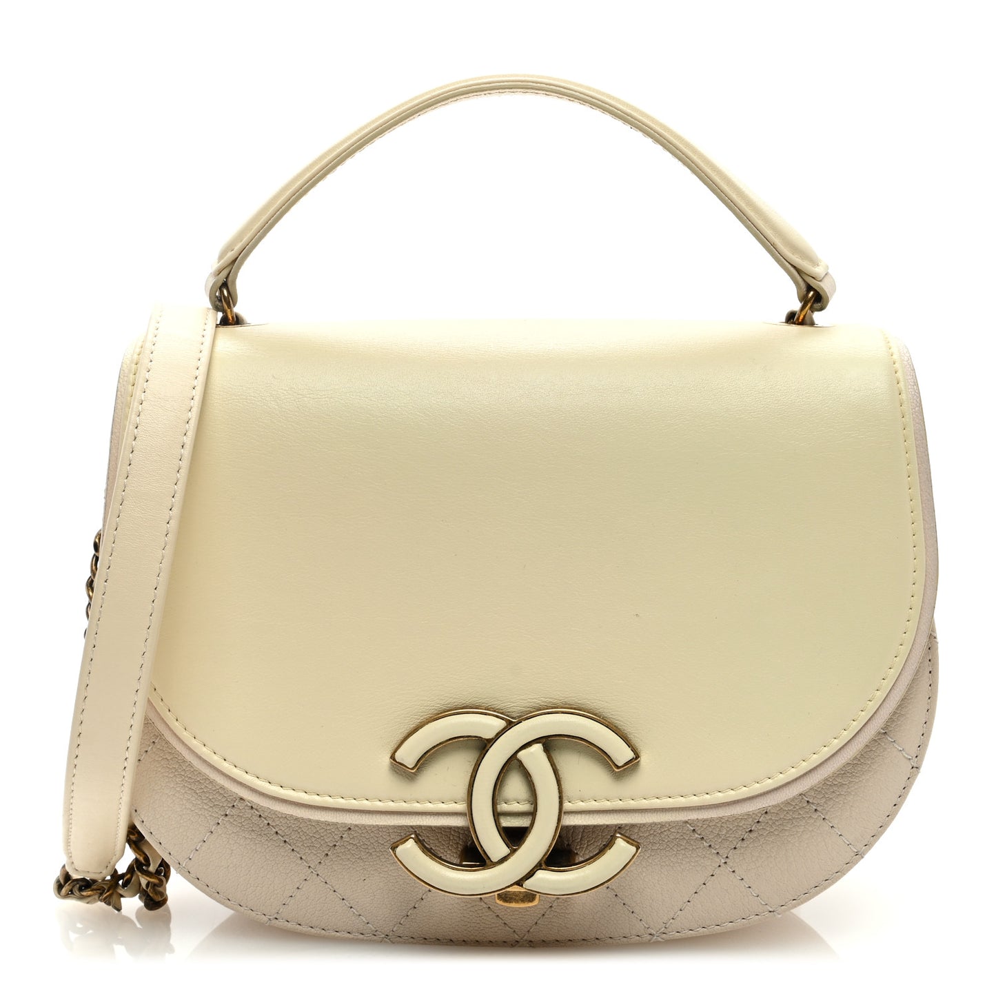 Shiny Calfskin Goatskin Quilted Small Coco Curve Messenger Flap White