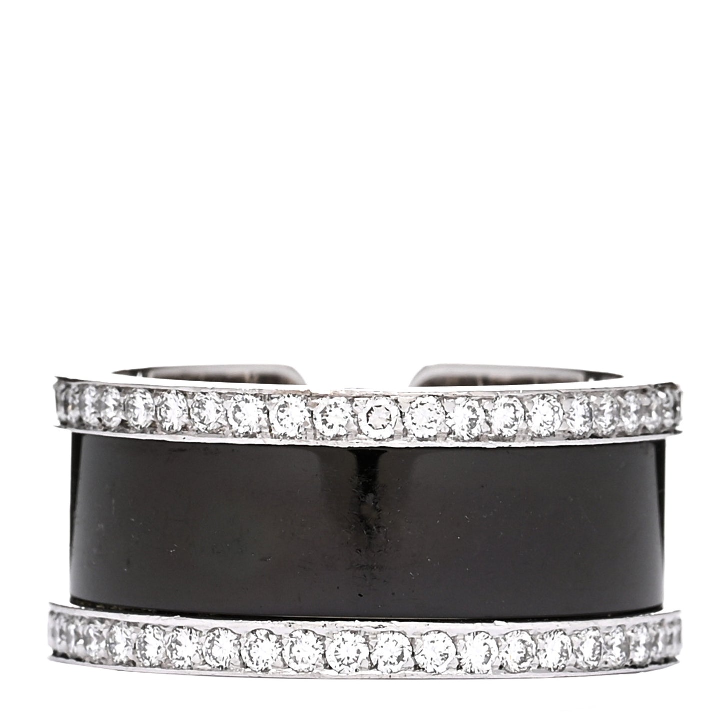 18K White Gold Enamel Diamond 10mm Logo De Cartier Ring Black 57 8